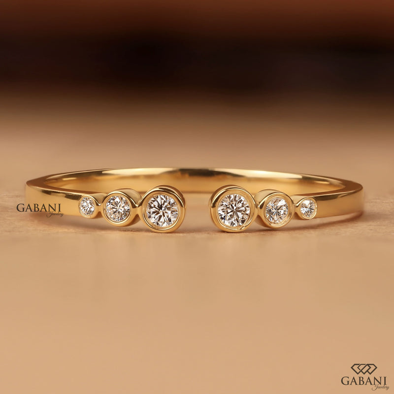 Round Cut Lab Grown Diamond Open Cuff Ring, Bezel Set Diamond Band