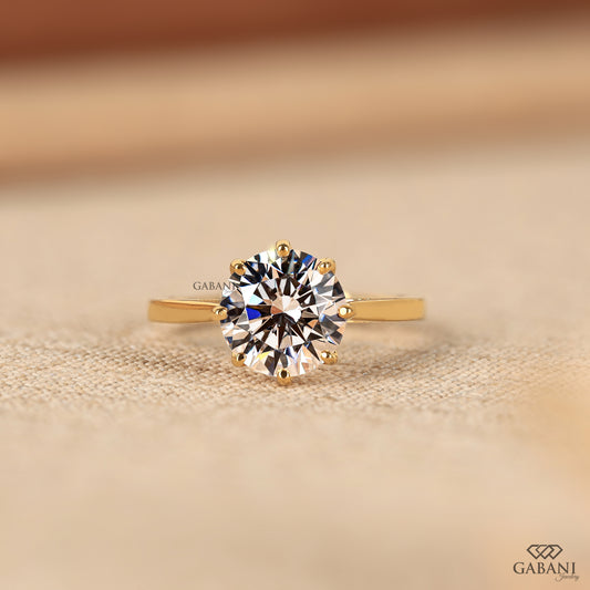 round lab grown diamond engagement ring by gabani jewelry with tulip setting