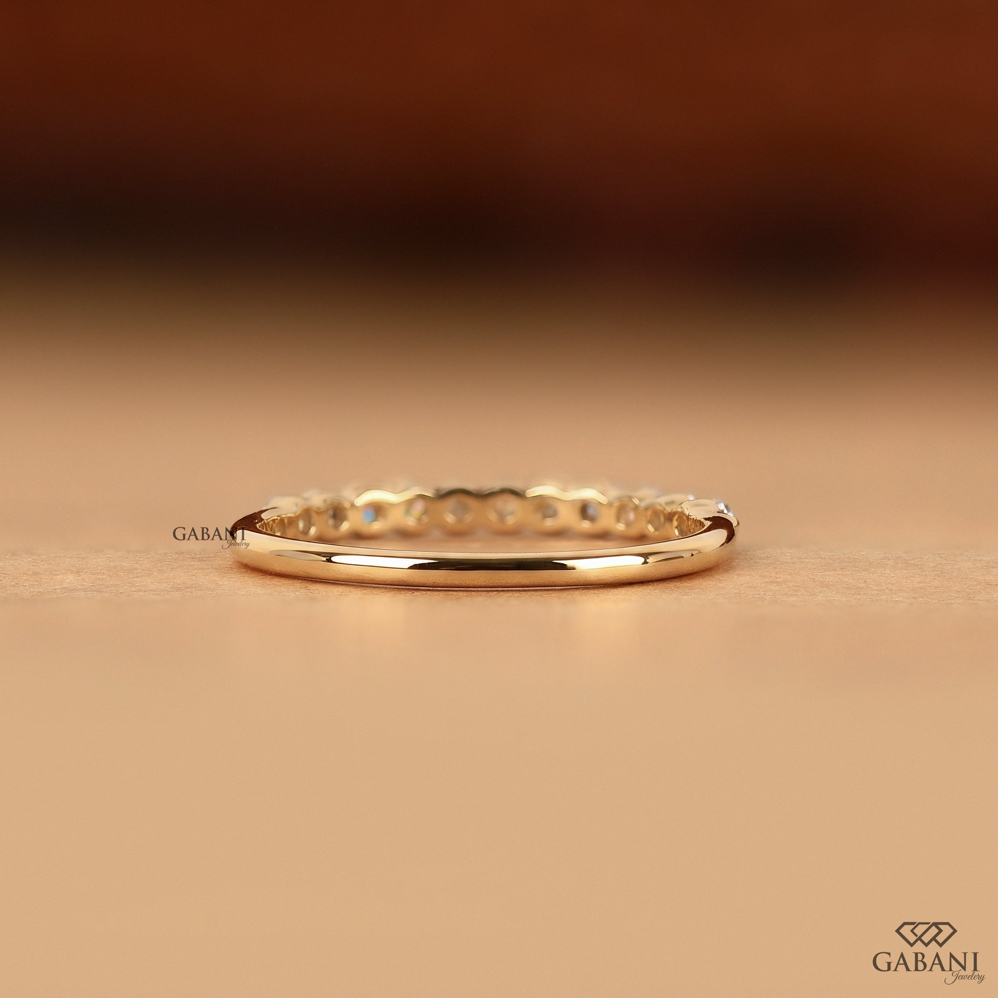 14k gold round diamond stacking band for everyday wear