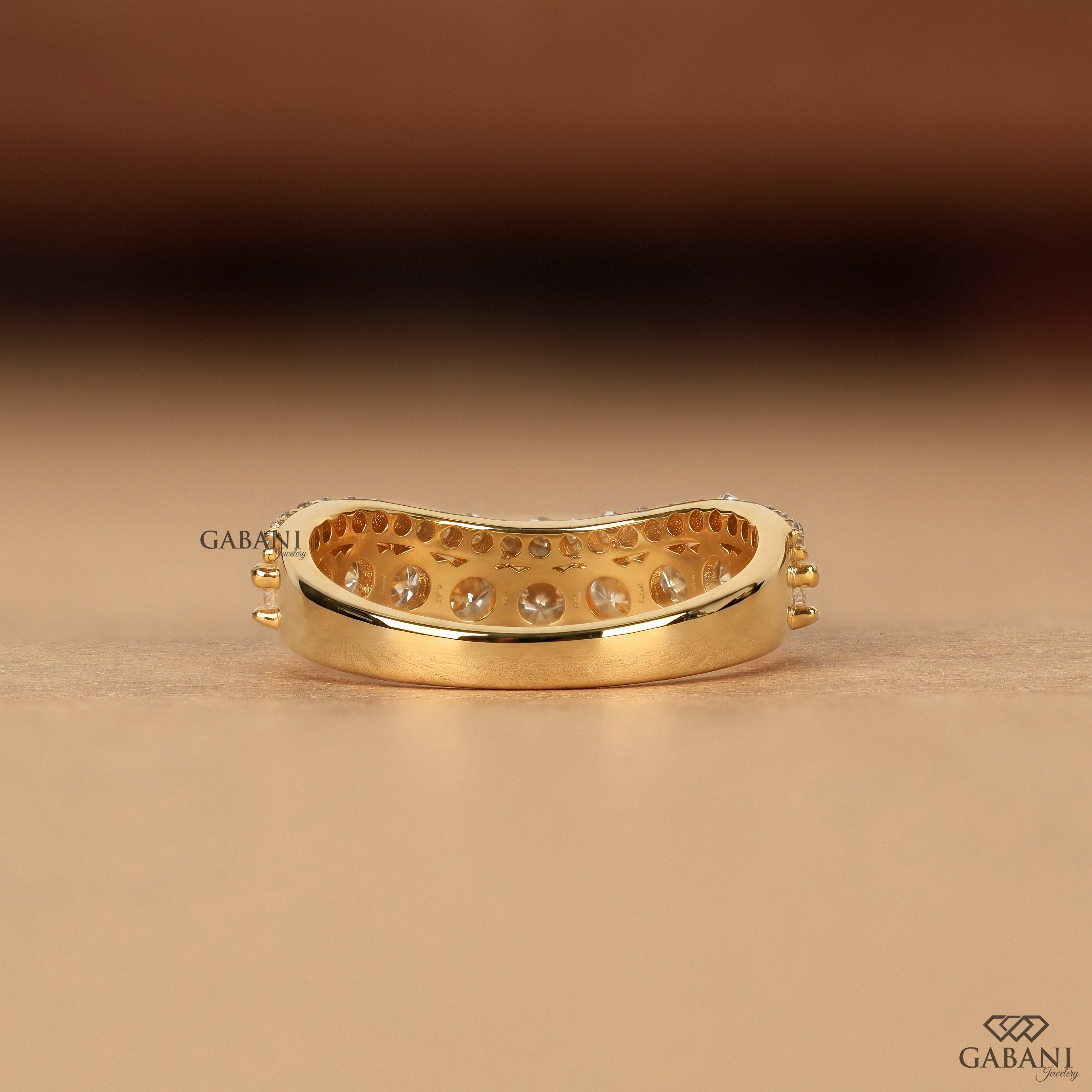 14K solid gold lab grown diamond chevron band