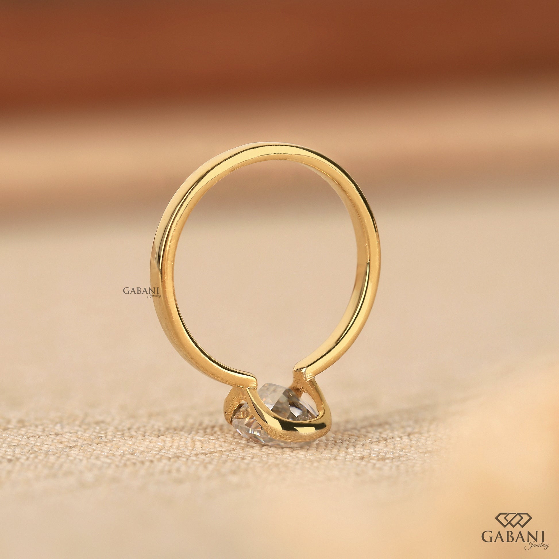 IGI certified old mine oval lab grown diamond ring in yellow gold, comfort fit solitaire