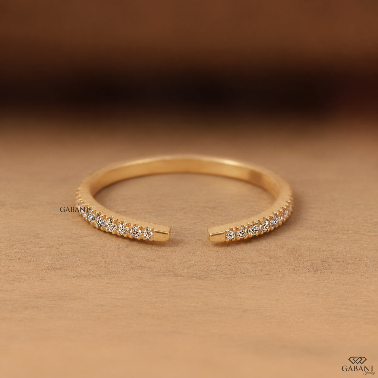 Round Lab Grown Diamond Open Cuff Ring Dainty Diamond Band in 18K Yellow Gold