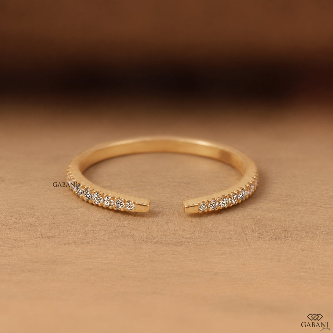 Round Lab Grown Diamond Open Cuff Ring Dainty Diamond Band in 18K Yellow Gold