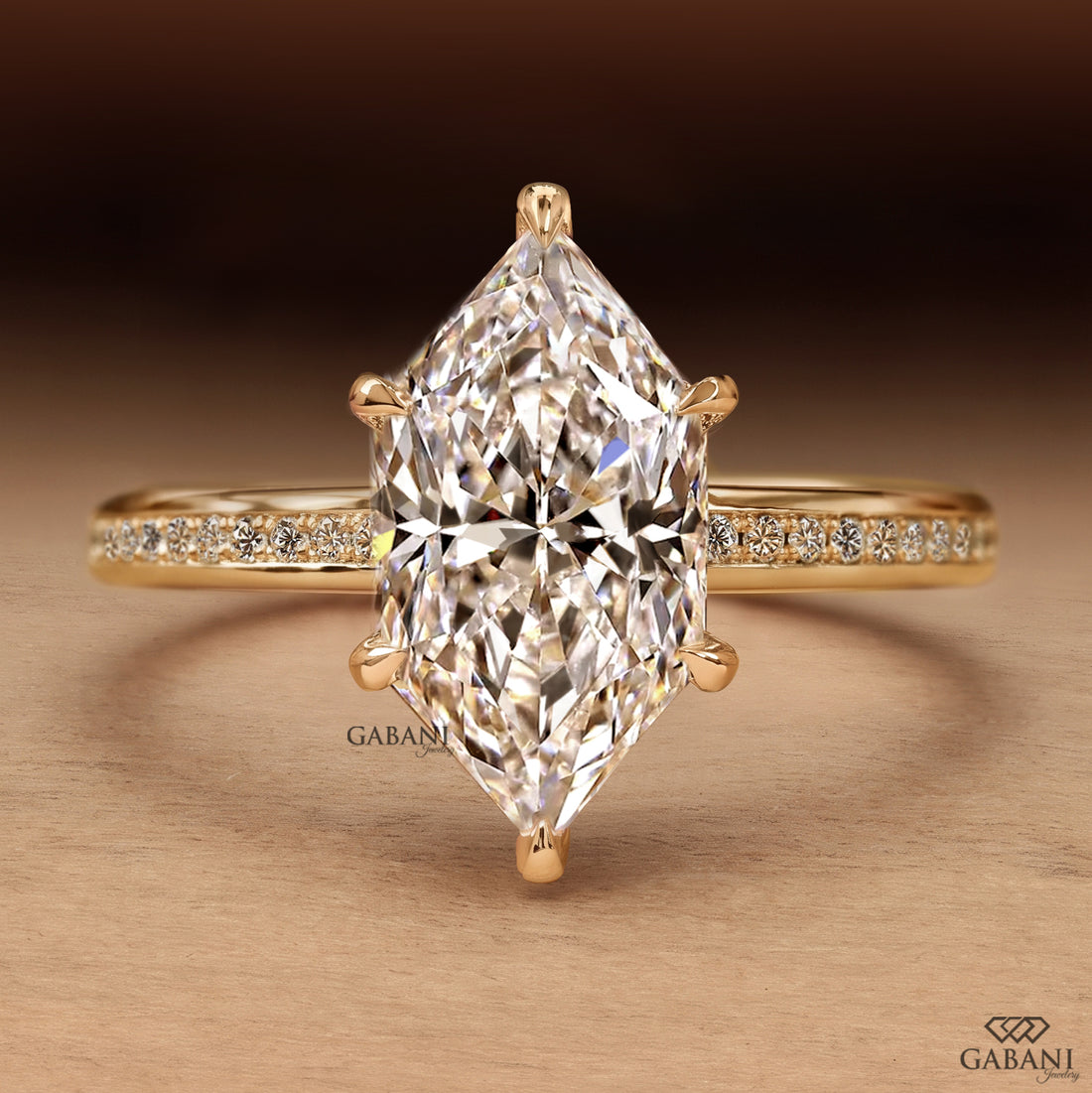 Marquise Cut Lab Grown Diamond Pavé Engagement Ring in Yellow Gold