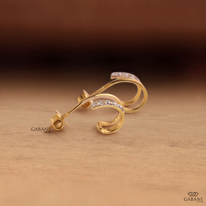 Round Lab Grown Diamond Open Hoop Earrings, Double Arm Screw Back Earrings