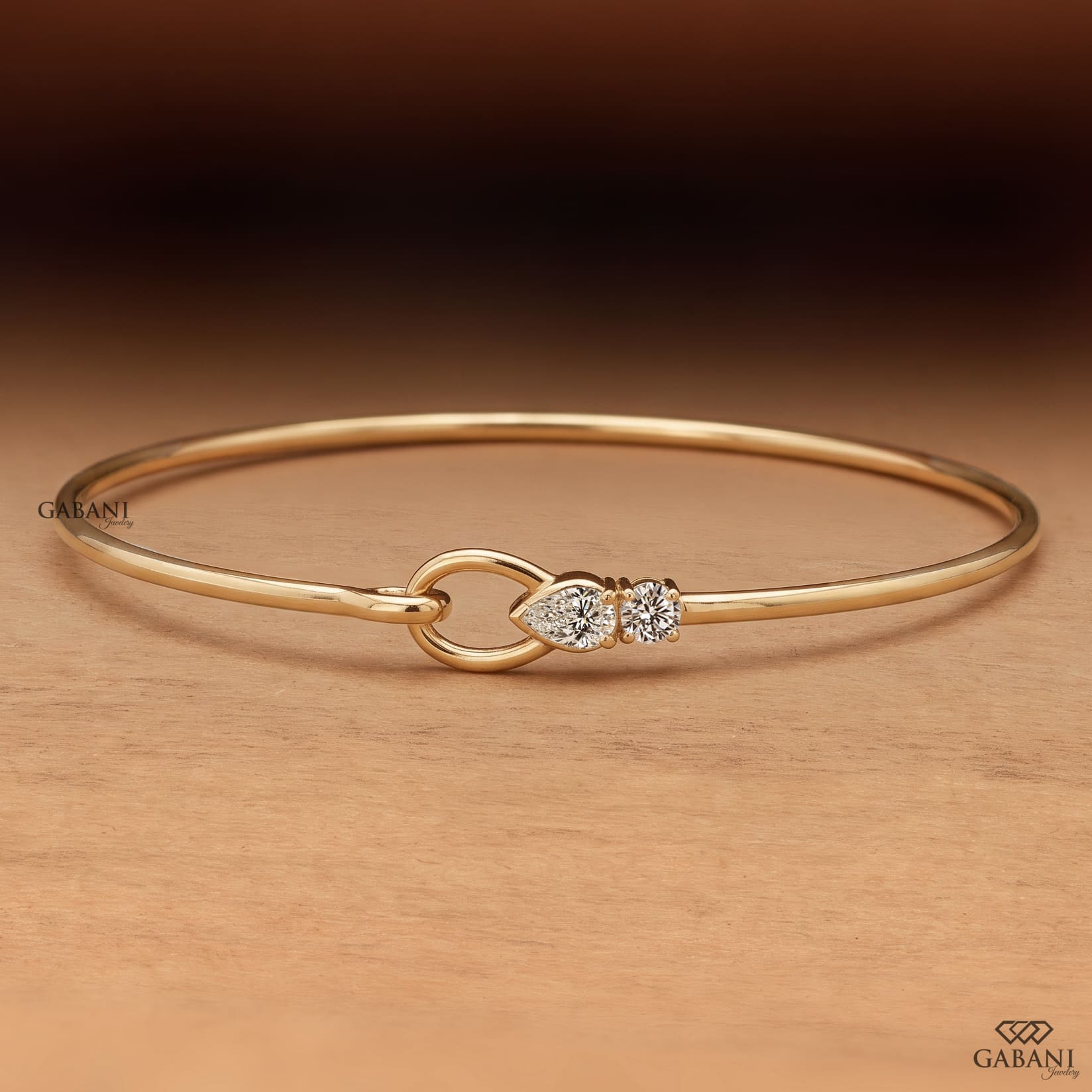 Pear and Round Lab Grown Diamond Bangle Bracelet