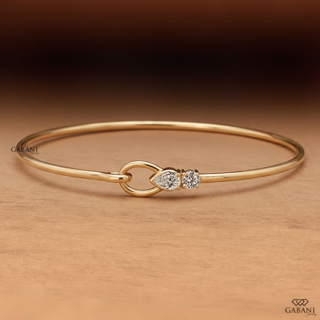 Pear and Round Lab Grown Diamond Bangle Bracelet