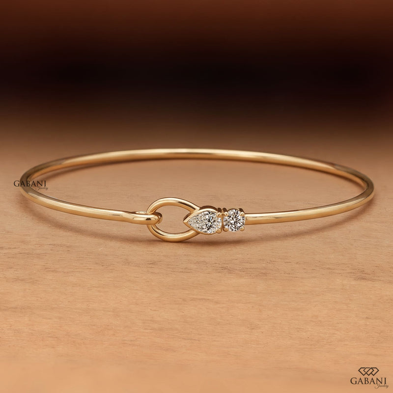 Pear and Round Lab Grown Diamond Bangle Bracelet