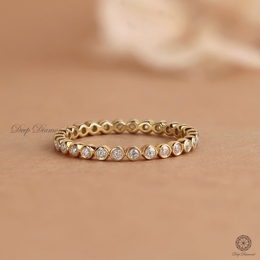 Bezel Set Round Diamond Wedding Band, Lab Grown Diamond Wedding Ring, Full Eternity Bridal Band, Matching Stackable Band, Anniversary Gift for Her
