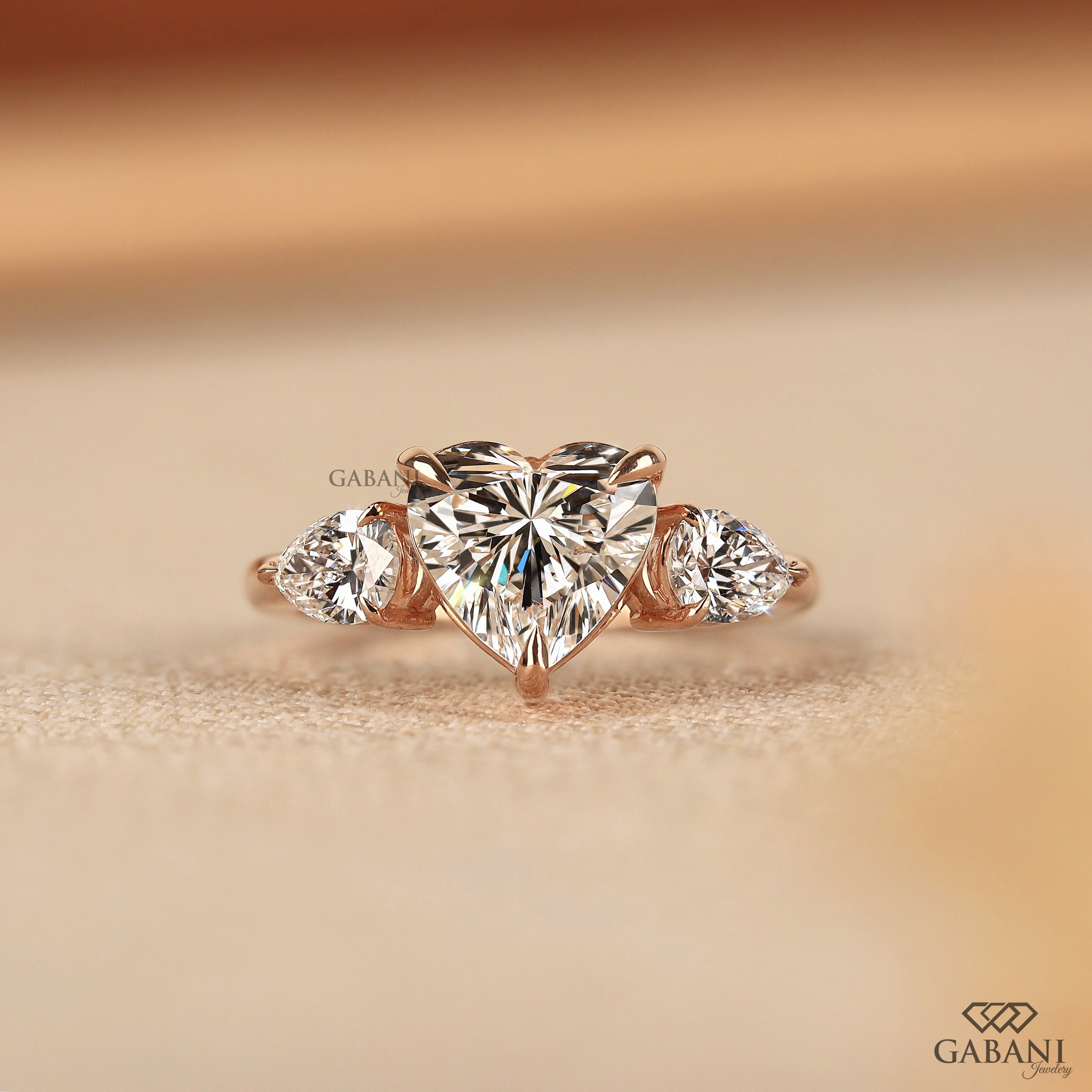 Heart Cut Lab Grown Diamond Ring With Pear Diamond Accents