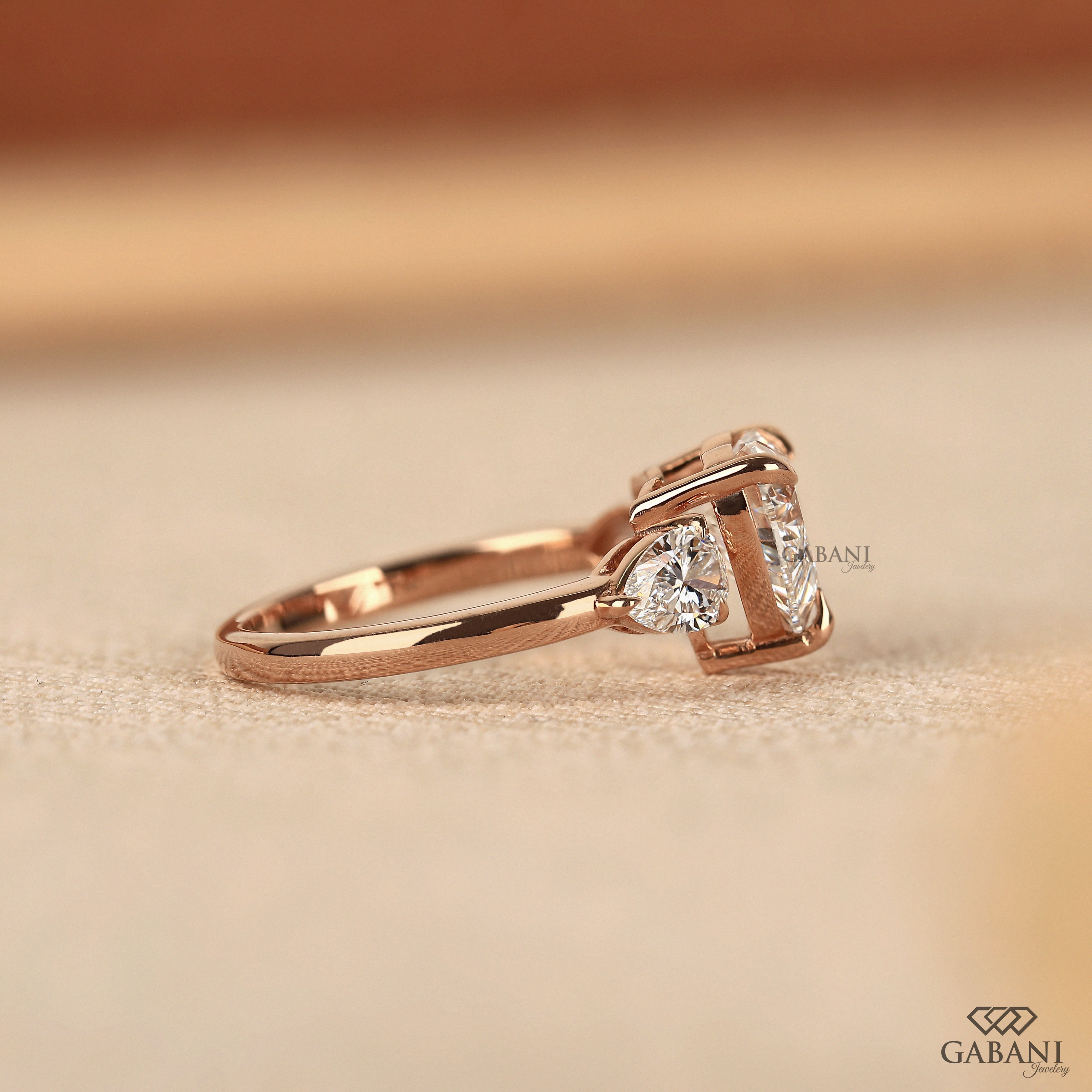 Heart Cut Lab Grown Diamond Ring With Pear Diamond Accents