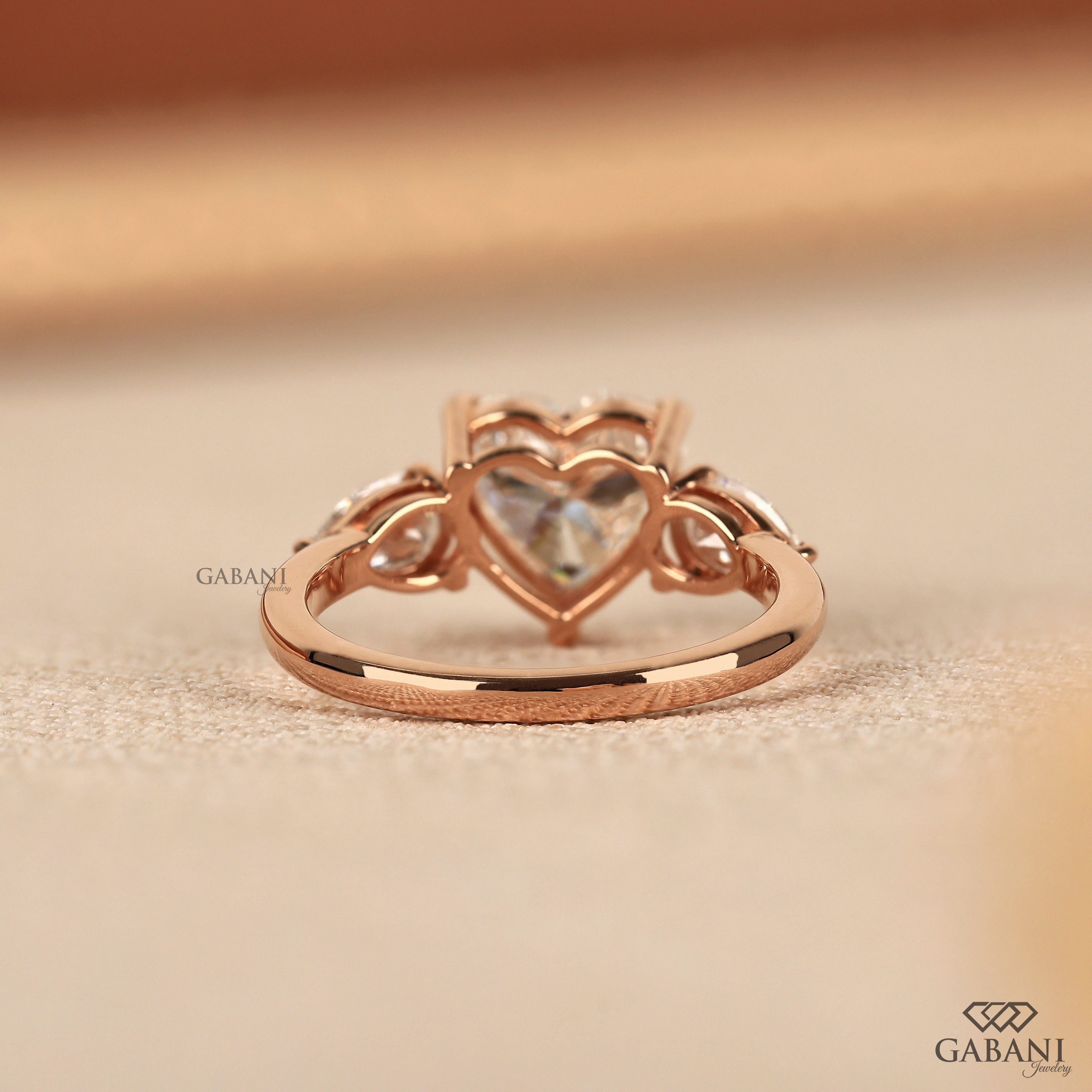 Heart Cut Lab Grown Diamond Ring With Pear Diamond Accents