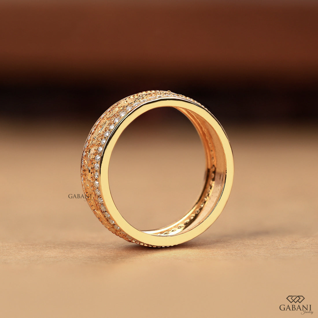 Round Cut Lab Grown Diamond Floral Engraved Wedding Band
