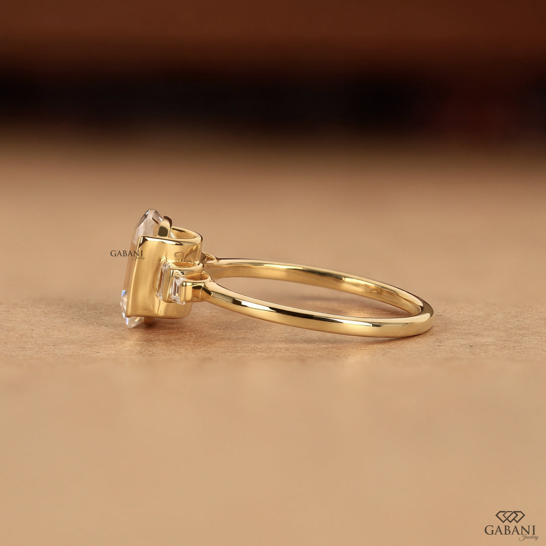 Emerald Cut Lab Grown Diamond Engagement Ring, Baguette Side Stone Solitaire Bridal Ring