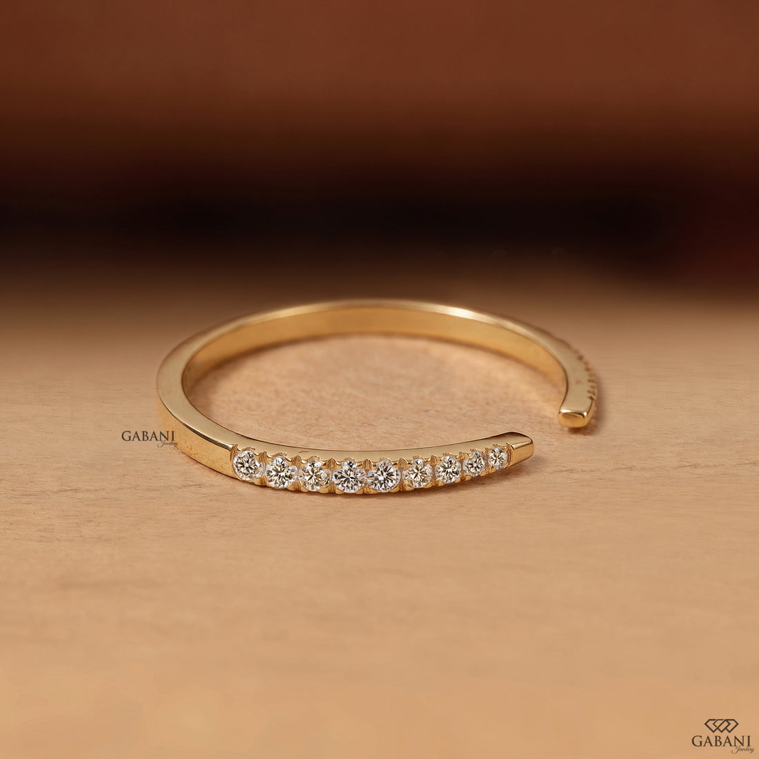Round Lab Grown Diamond Open Cuff Ring Dainty Diamond Band in 18K Yellow Gold