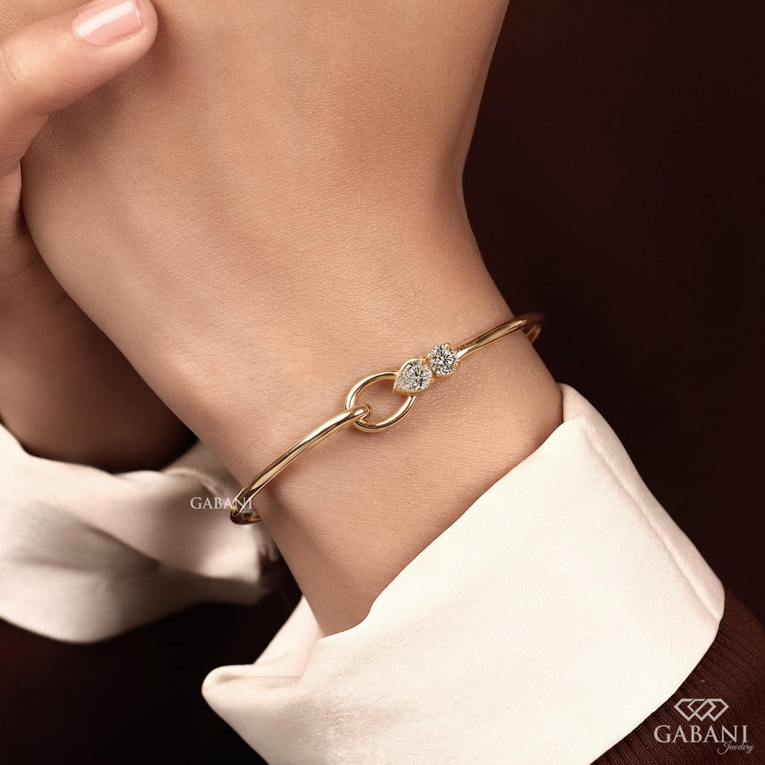 Pear and Round Lab Grown Diamond Bangle Bracelet