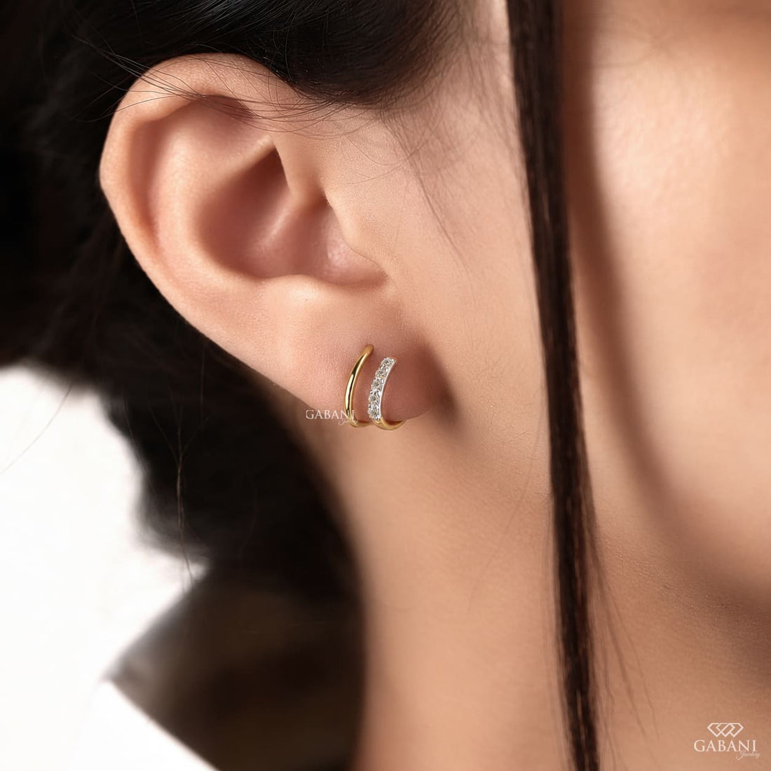 Round Lab Grown Diamond Open Hoop Earrings, Double Arm Screw Back Earrings