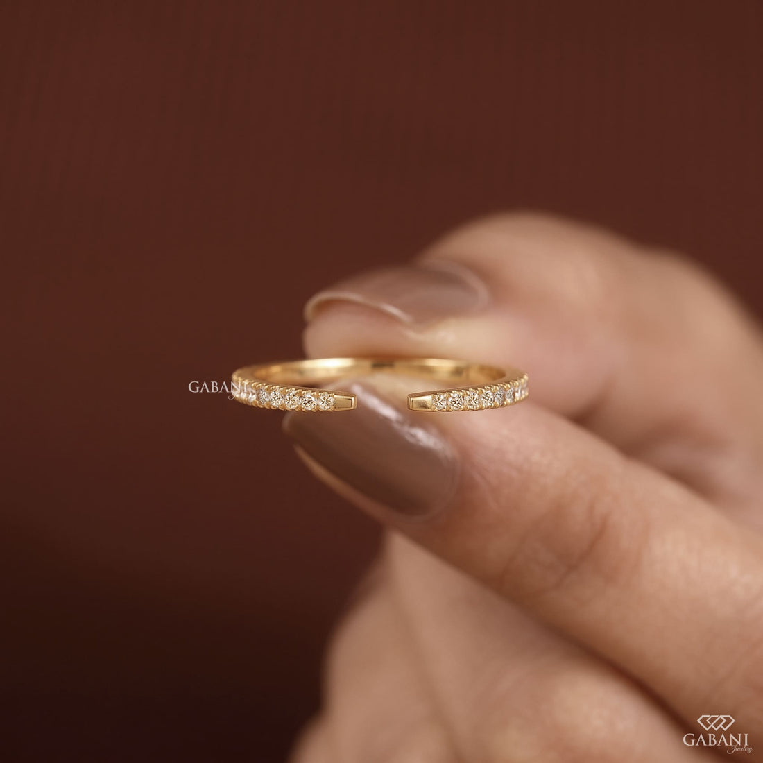 Round Lab Grown Diamond Open Cuff Ring Dainty Diamond Band in 18K Yellow Gold
