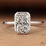 Radiant Cut Lab Grown Diamond Bezel Set Engagement Ring in 18K White Gold