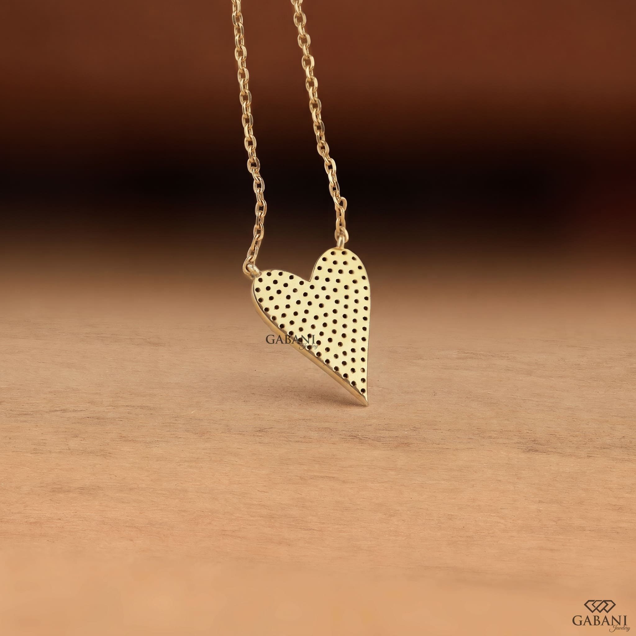 Heart Shape Lab Grown Diamond Pavé Necklace in 18K Yellow Gold