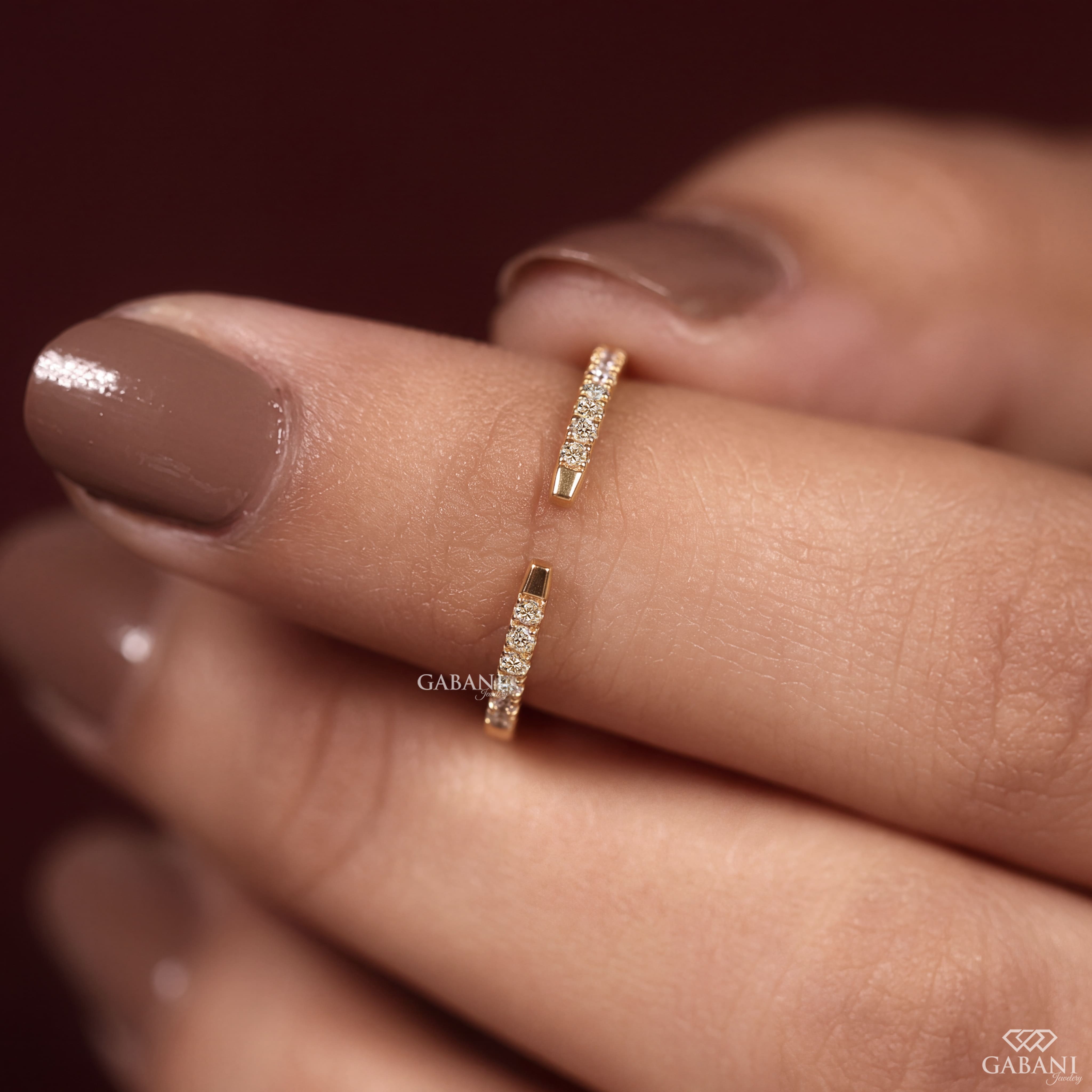 Round Lab Grown Diamond Open Cuff Ring Dainty Diamond Band in 18K Yellow Gold