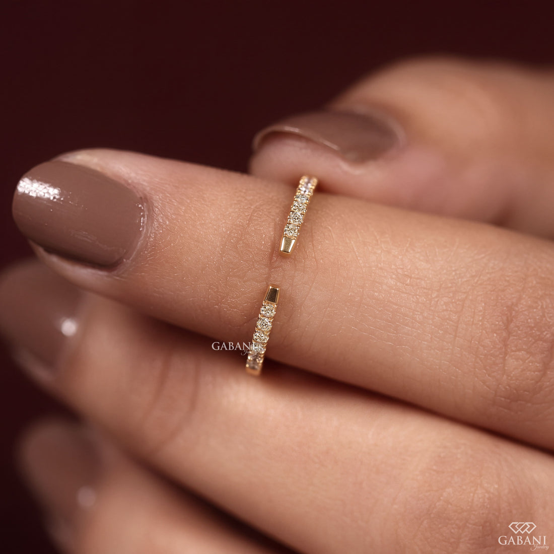 Round Lab Grown Diamond Open Cuff Ring Dainty Diamond Band in 18K Yellow Gold
