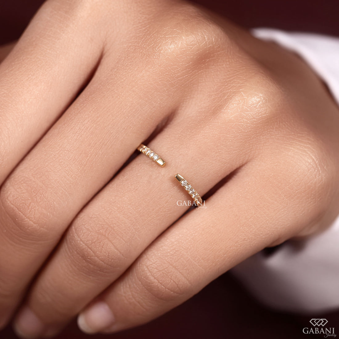 Round Lab Grown Diamond Open Cuff Ring Dainty Diamond Band in 18K Yellow Gold