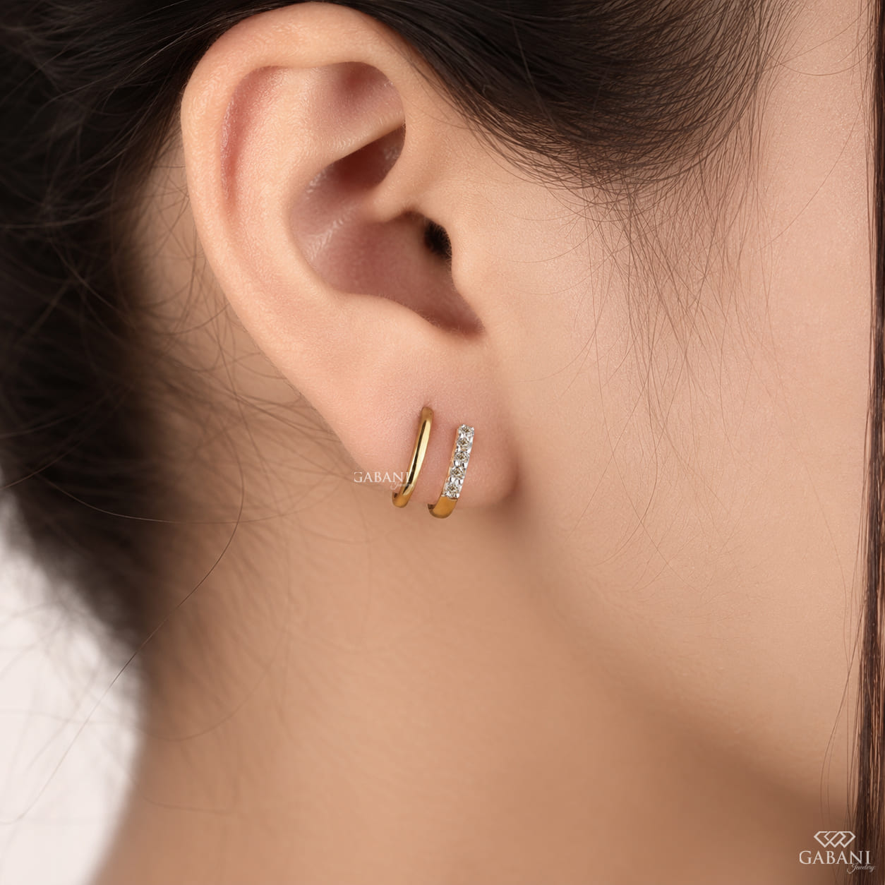 Round Lab Grown Diamond Open Hoop Earrings, Double Arm Screw Back Earrings