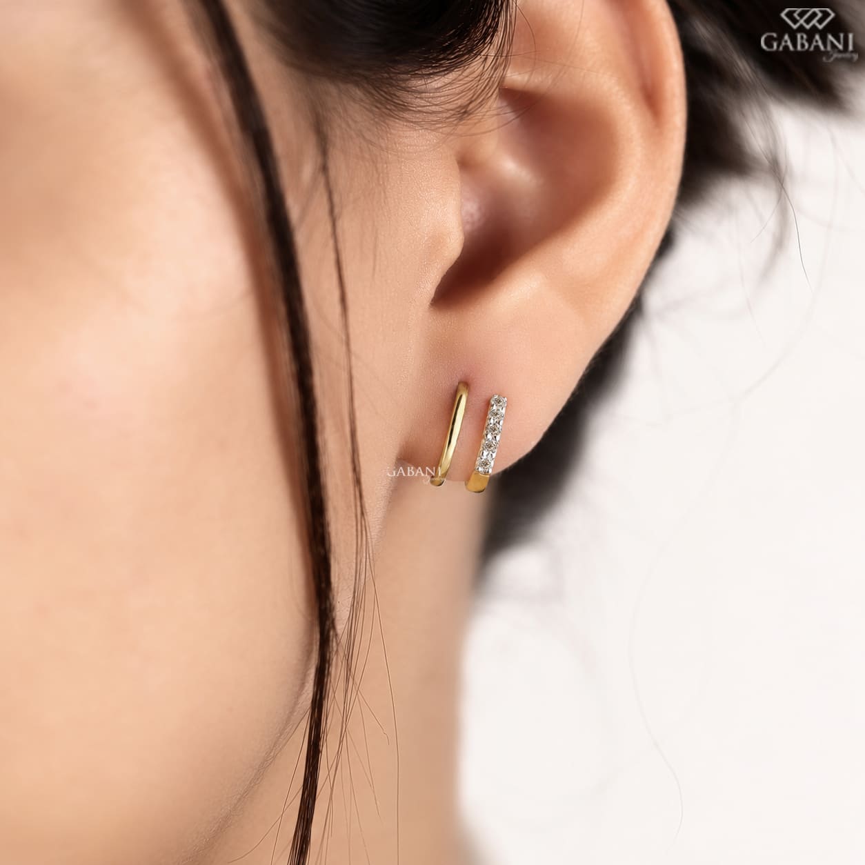 Round Lab Grown Diamond Open Hoop Earrings, Double Arm Screw Back Earrings