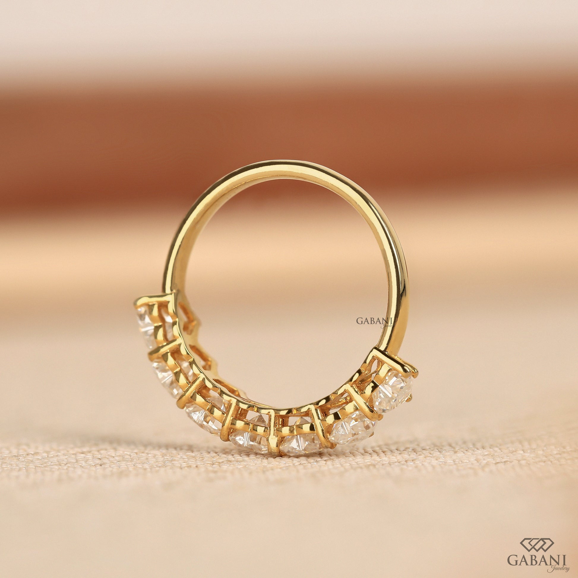 7 stone heart diamond half eternity band in yellow gold