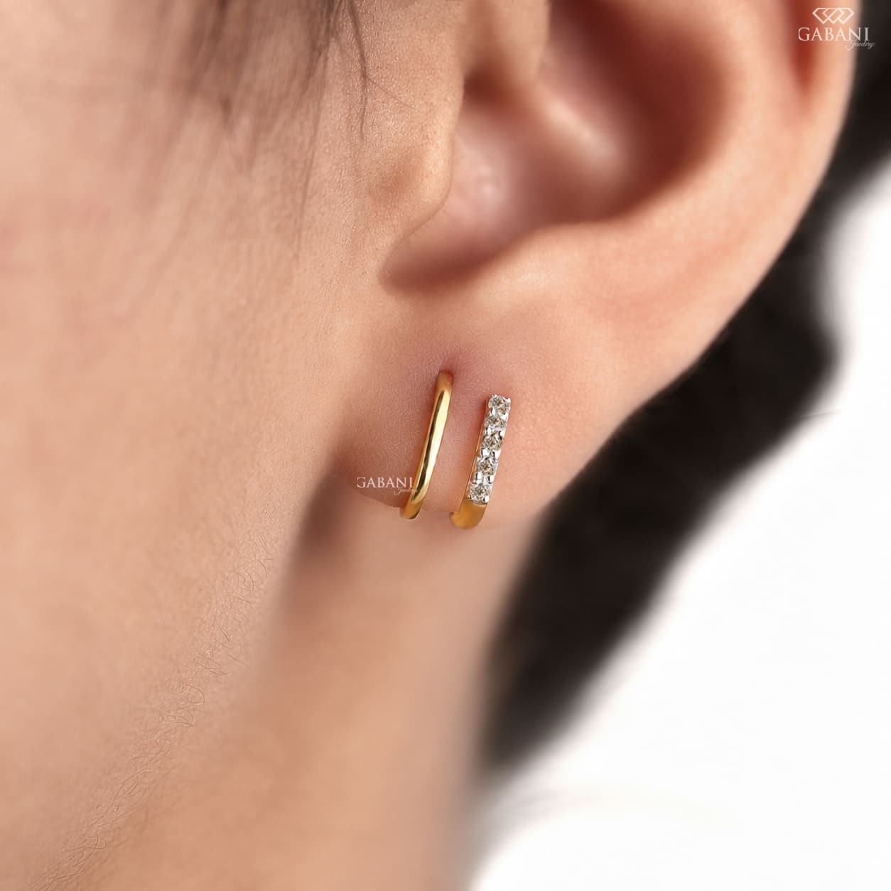 Round Lab Grown Diamond Open Hoop Earrings, Double Arm Screw Back Earrings
