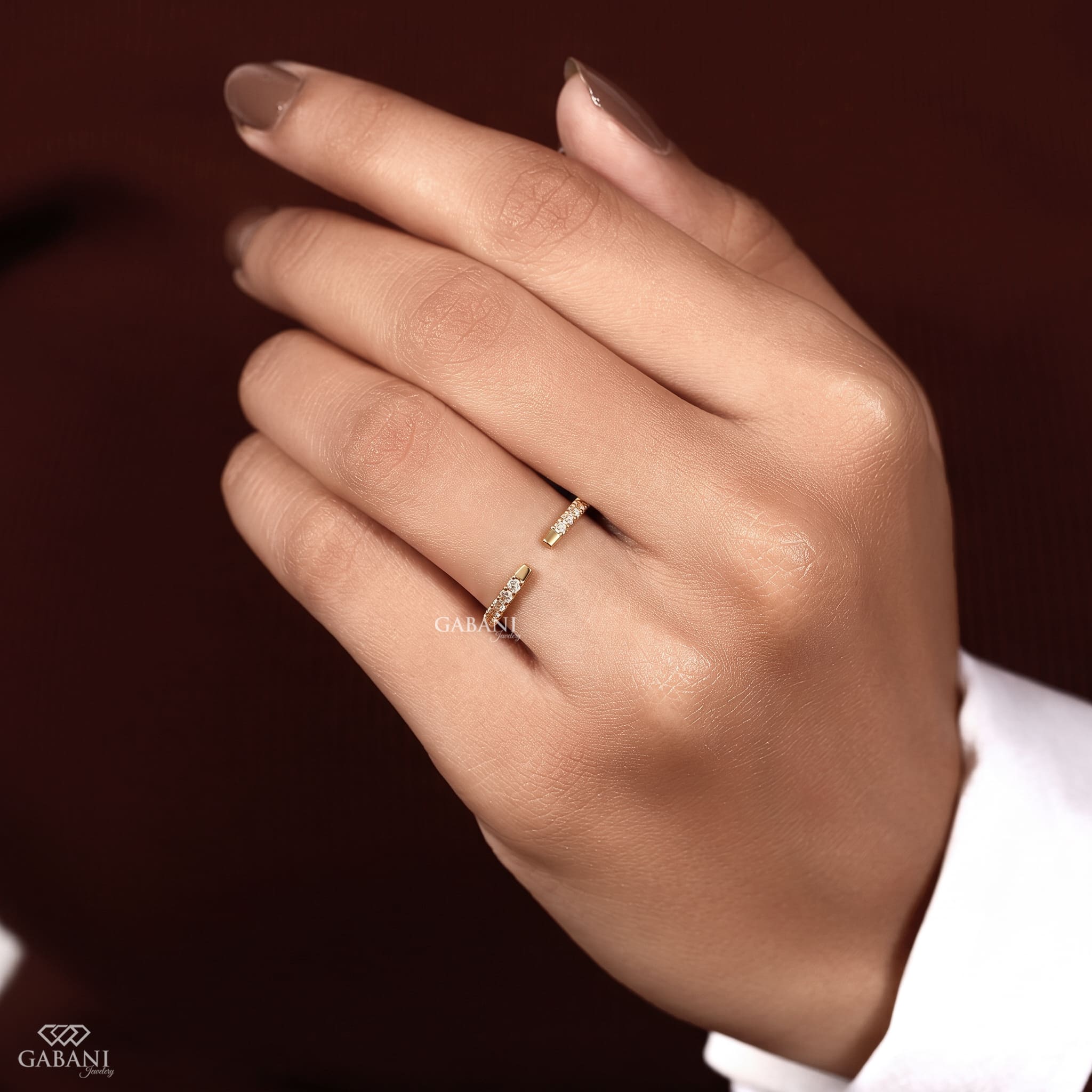 Round Lab Grown Diamond Open Cuff Ring Dainty Diamond Band in 18K Yellow Gold