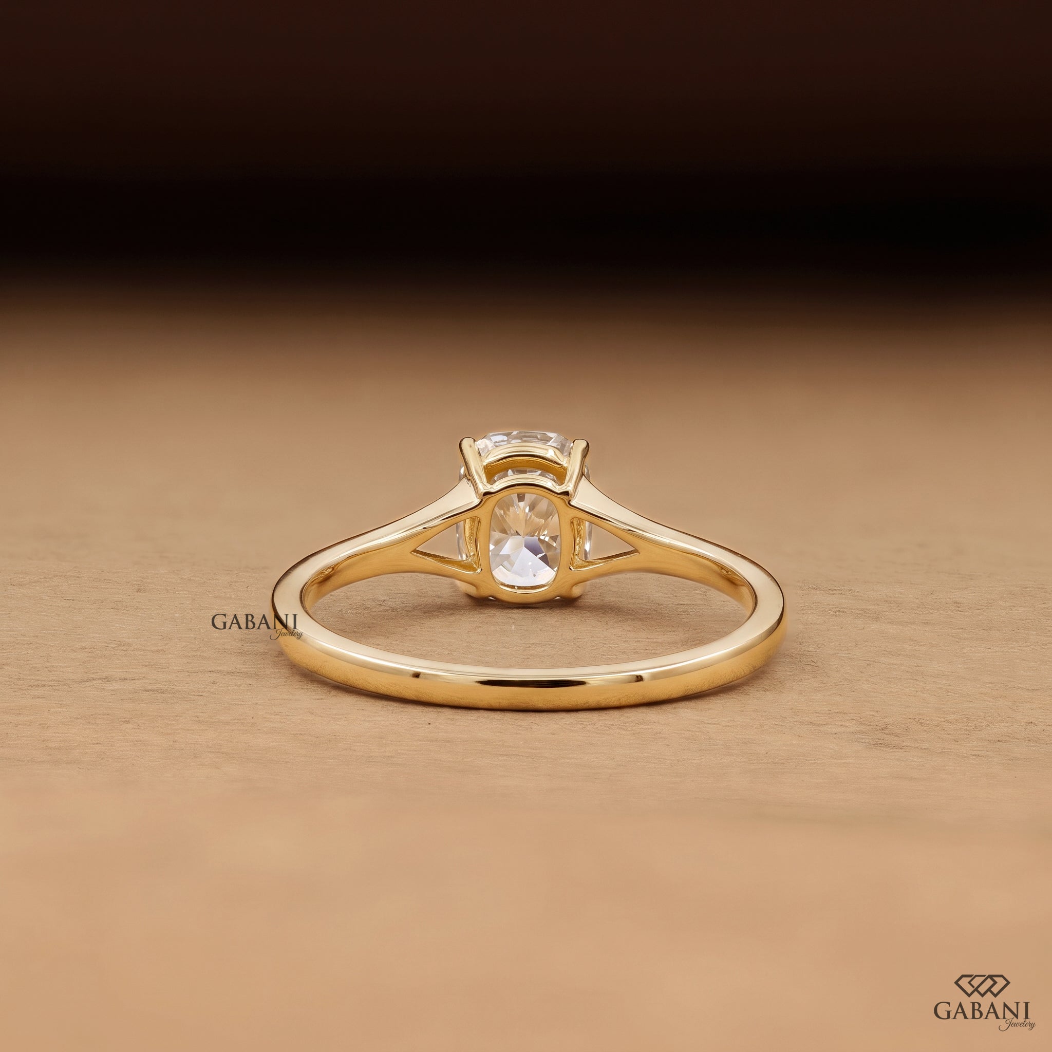Cushion cut lab grown diamond engagement ring with modern split shank band design