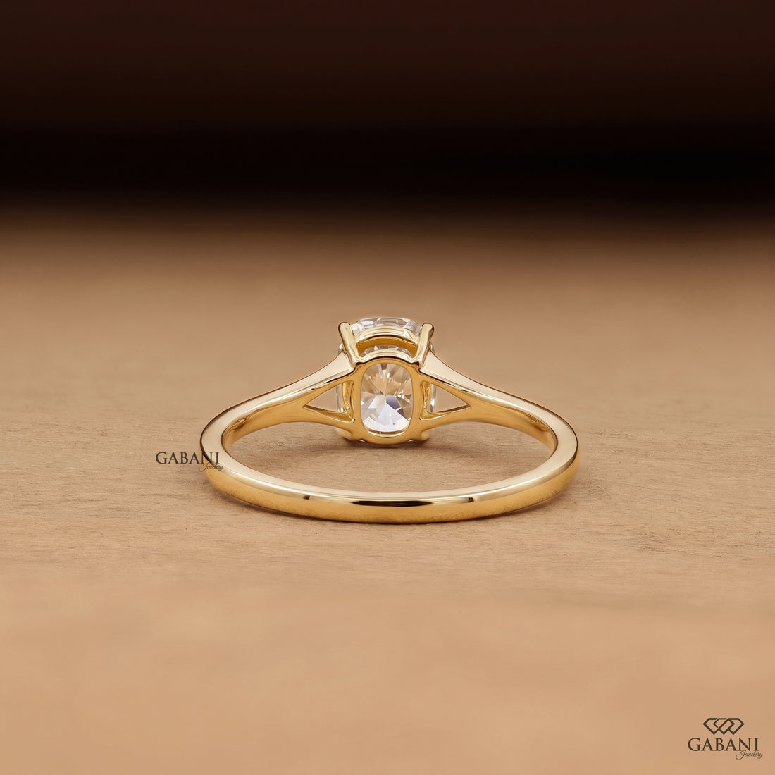Cushion cut lab grown diamond engagement ring with modern split shank band design