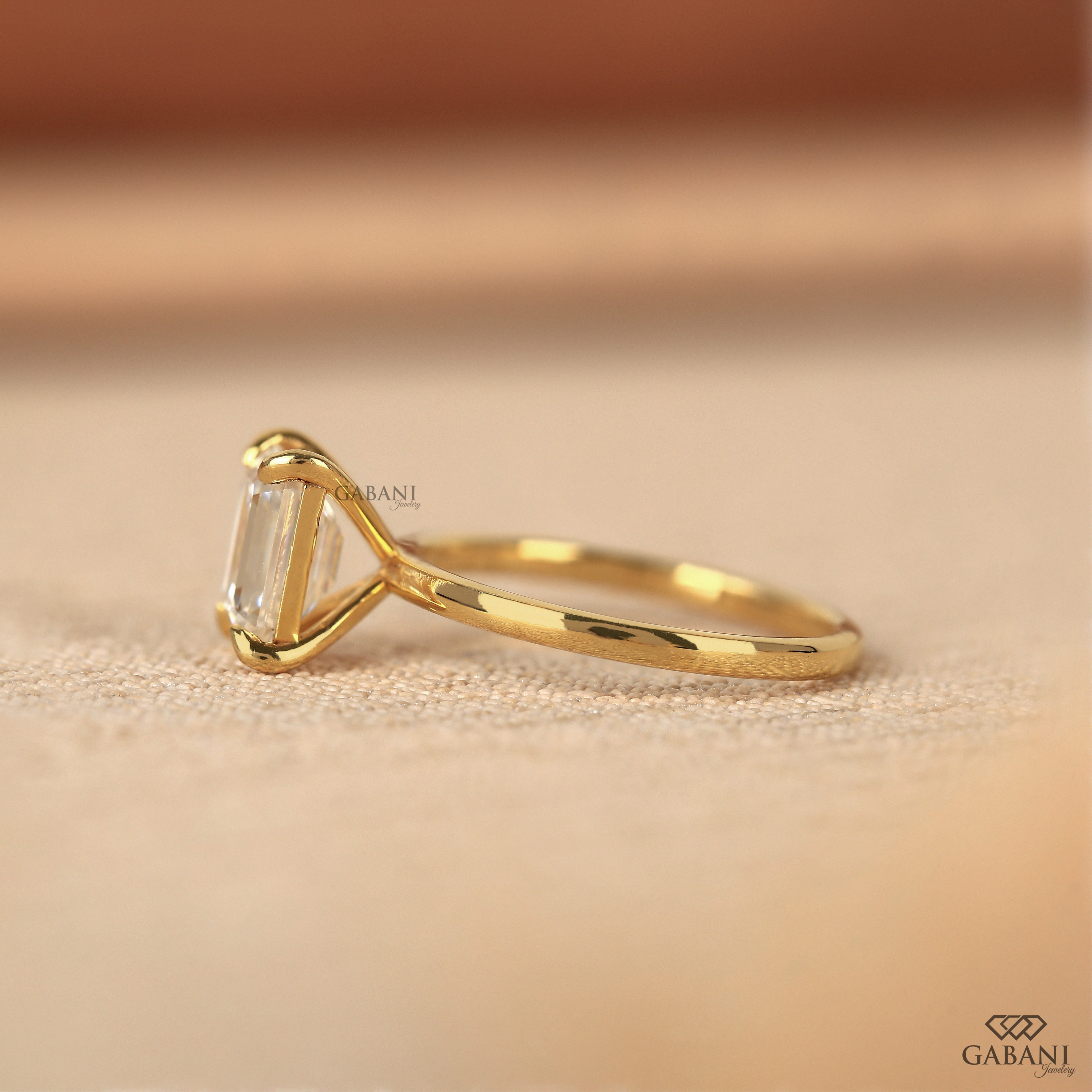 Emerald Cut Lab Grown Diamond Solitaire Engagement Ring With Four Prong Setting