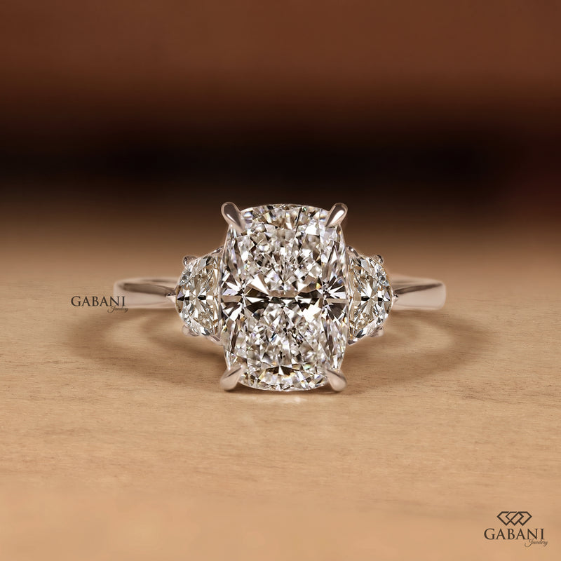 Cushion Lab Grown Diamond Pear Side Stone Ring