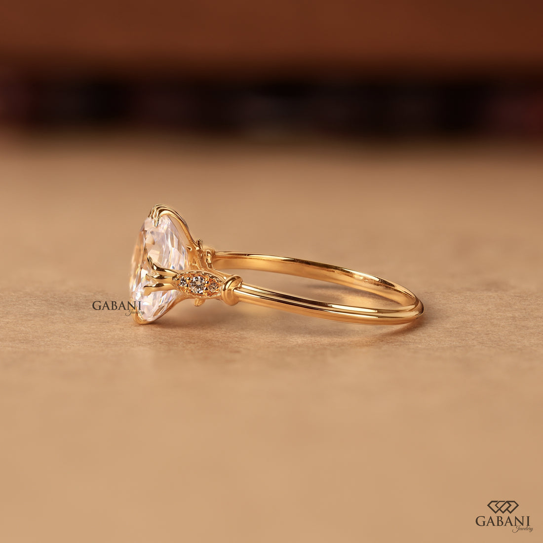 Cushion cut diamond ring with lab grown center and decorative band