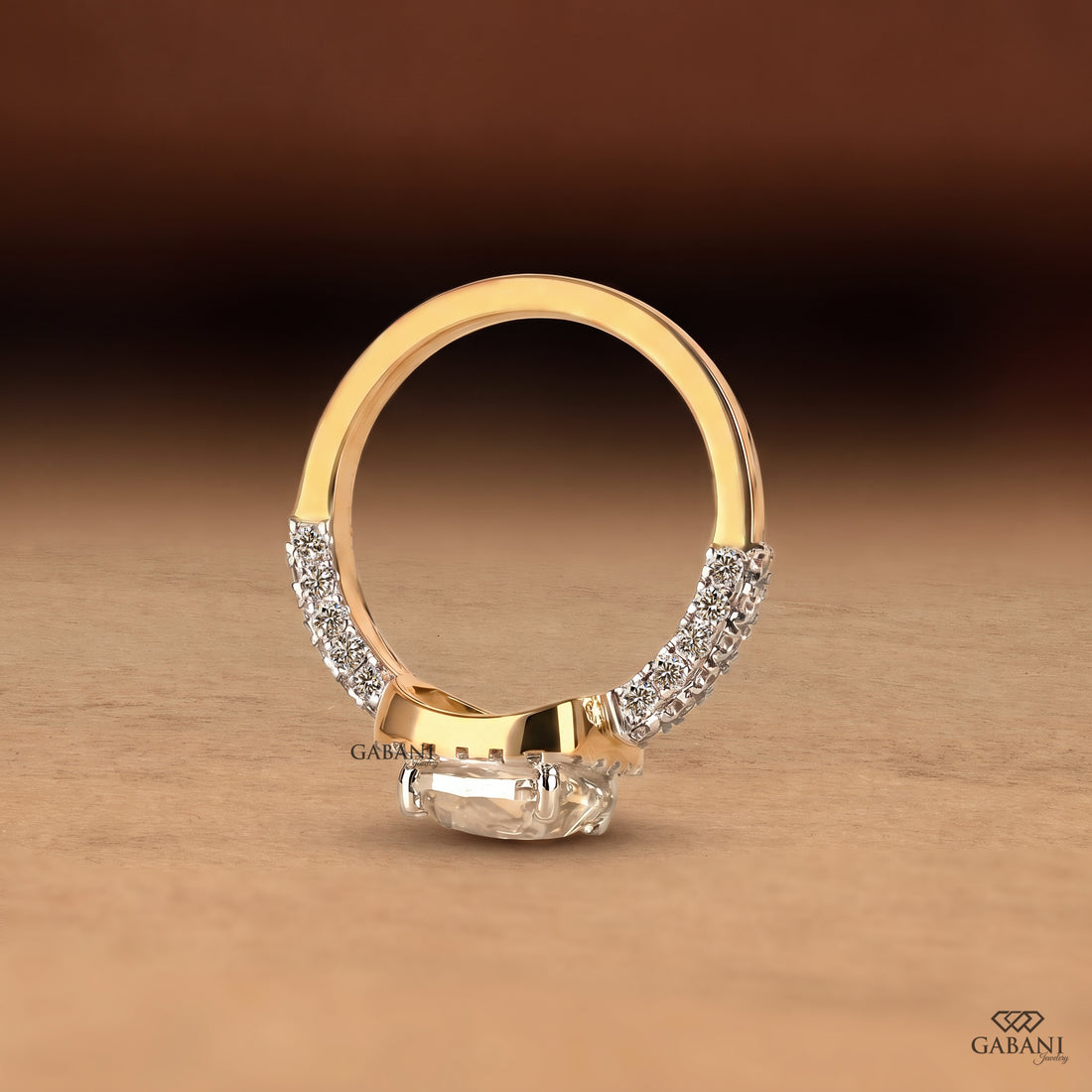 Cushion cut lab grown diamond halo engagement ring with pavé diamond setting in 14K gold