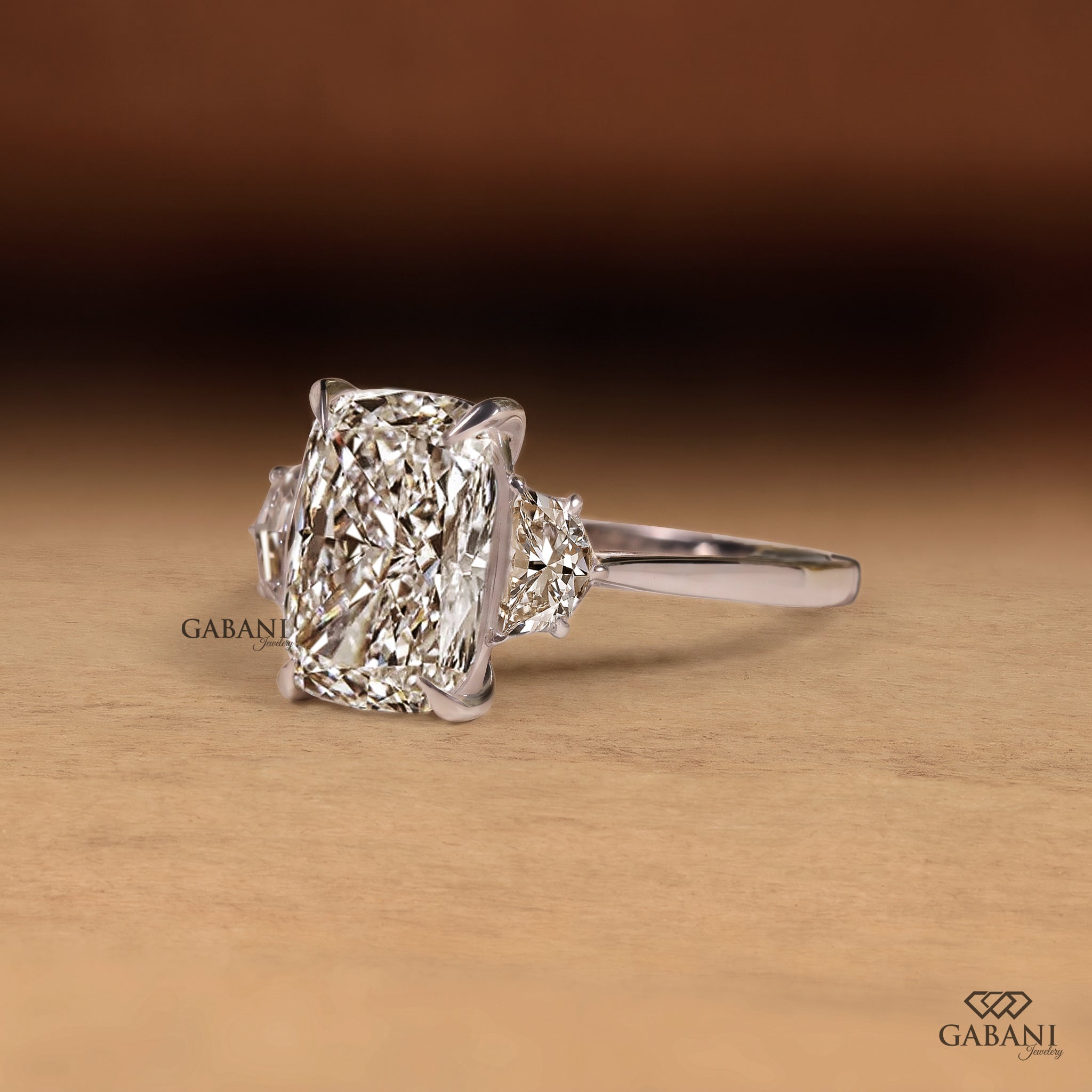 Cushion Lab Grown Diamond Pear Side Stone Ring