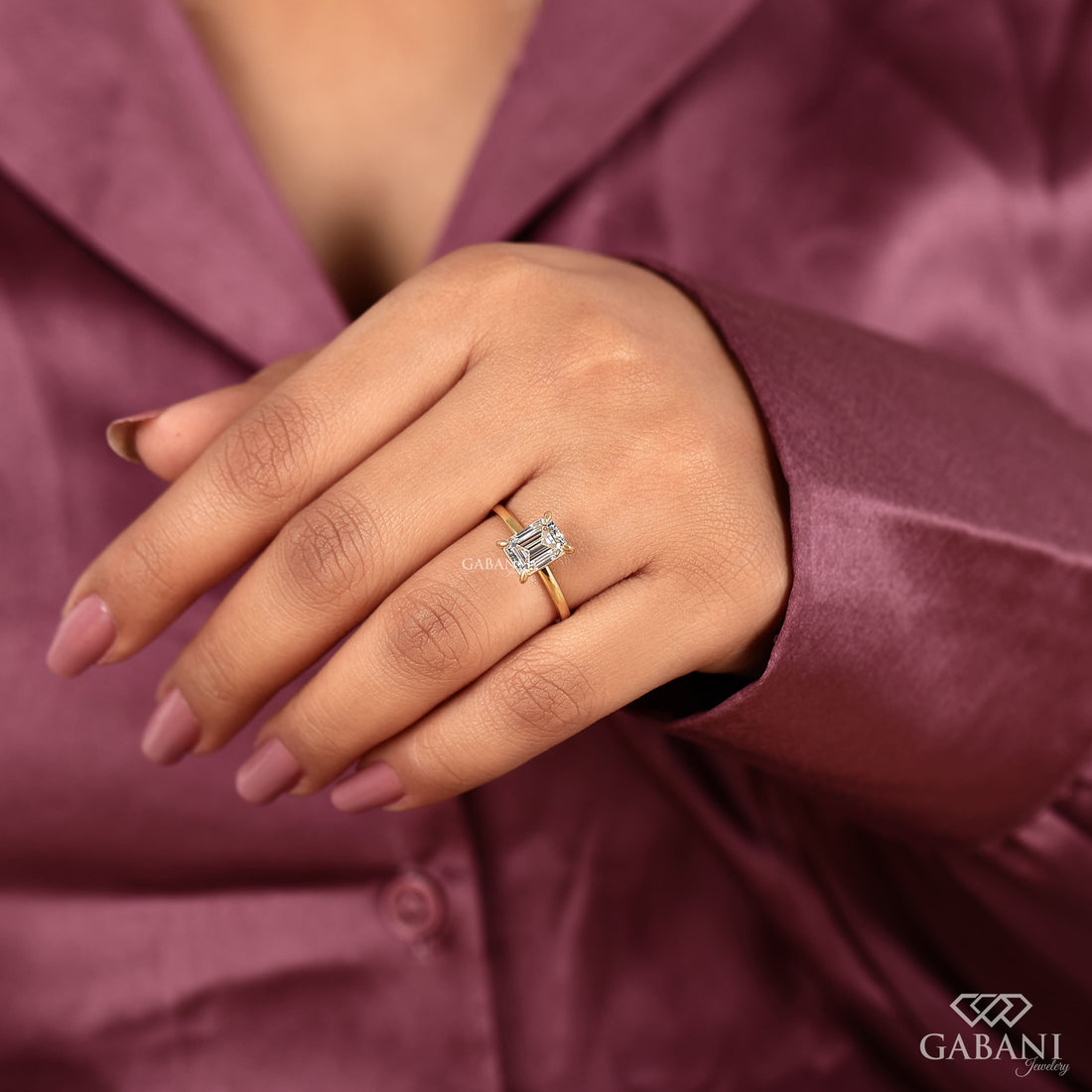 Emerald Cut Lab Grown Diamond Solitaire Engagement Ring With Four Prong Setting
