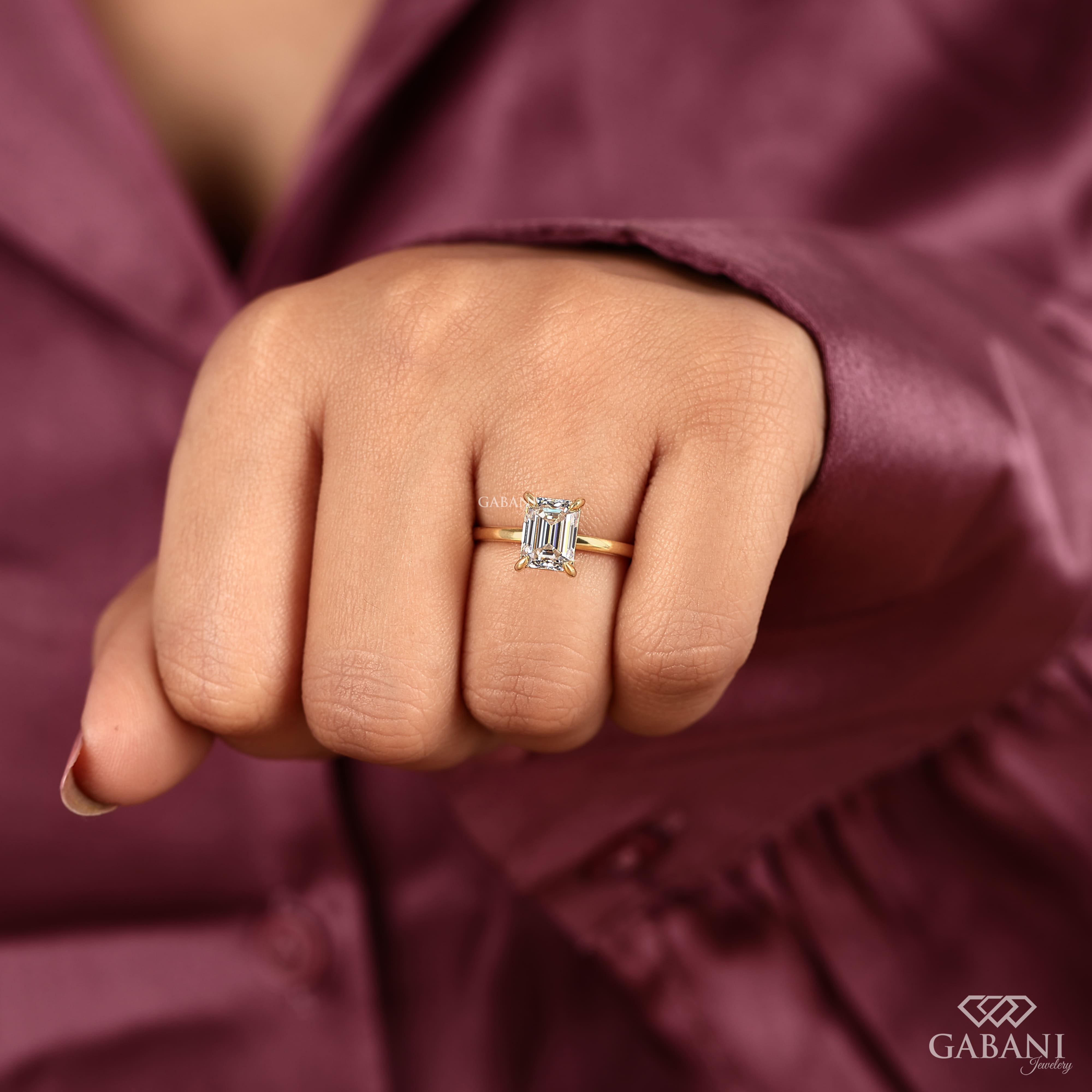 Emerald Cut Lab Grown Diamond Solitaire Engagement Ring With Four Prong Setting