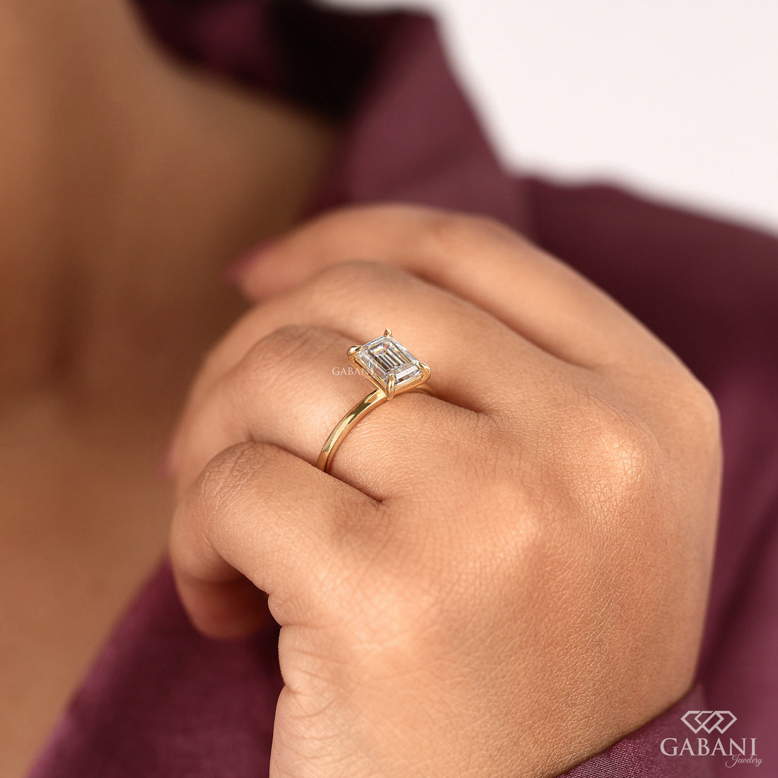 Emerald Cut Lab Grown Diamond Solitaire Engagement Ring With Four Prong Setting