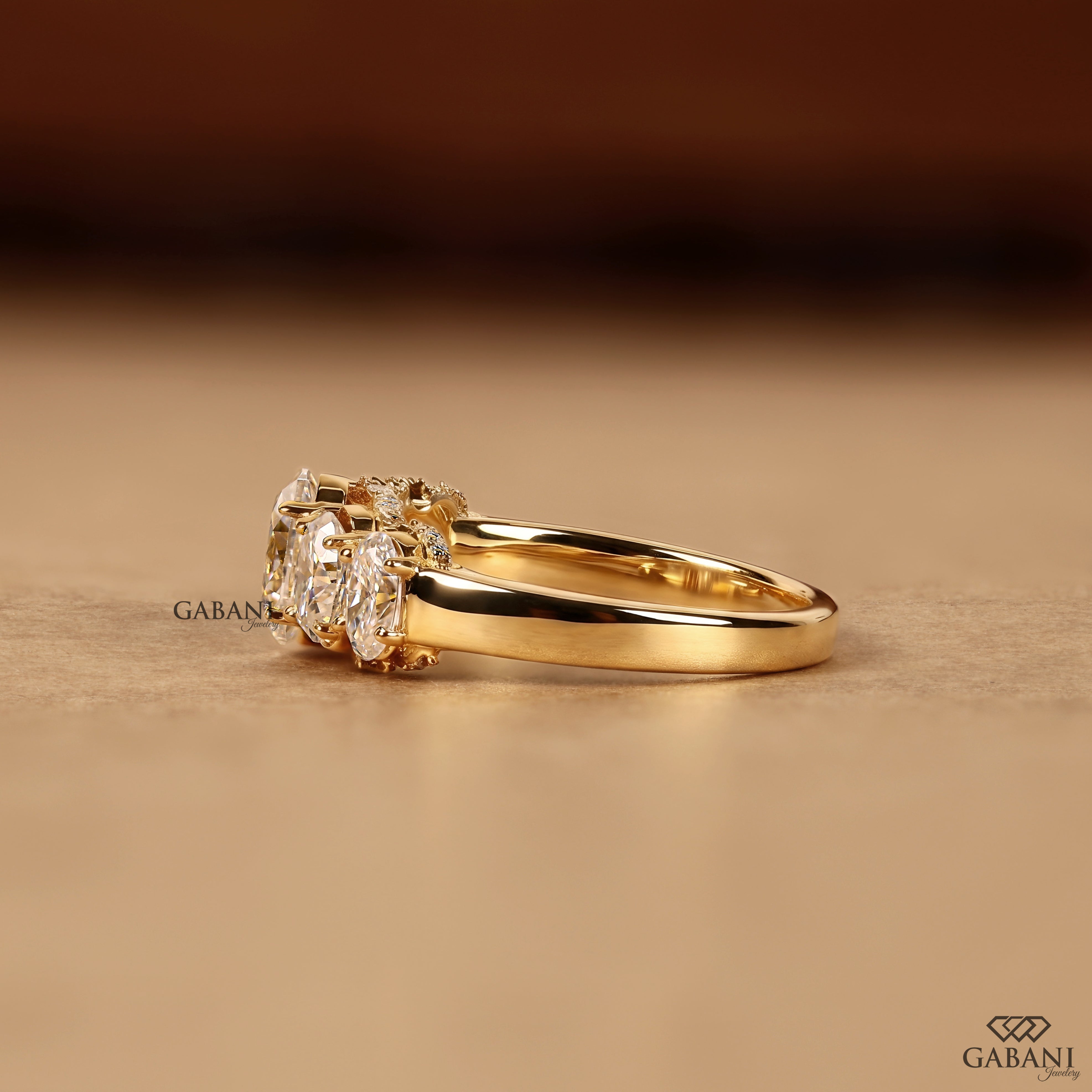 Five stone oval lab grown diamond ring with graduated setting