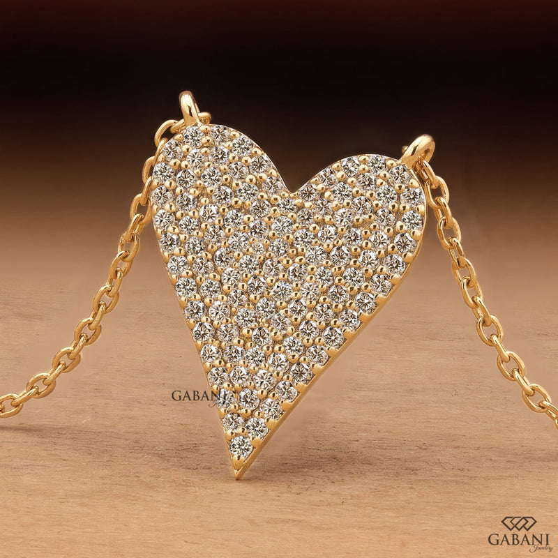 Heart Shape Lab Grown Diamond Pavé Necklace in 18K Yellow Gold