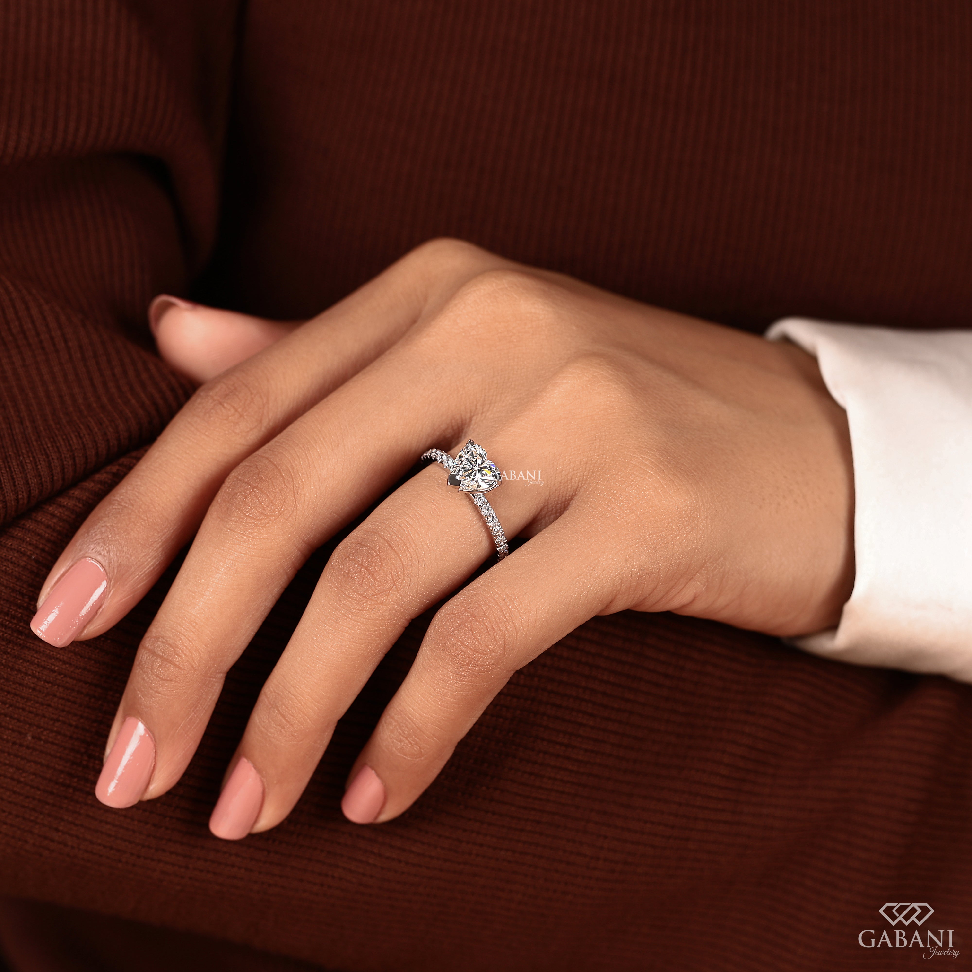IGI certified lab grown heart diamond ring with solitaire setting