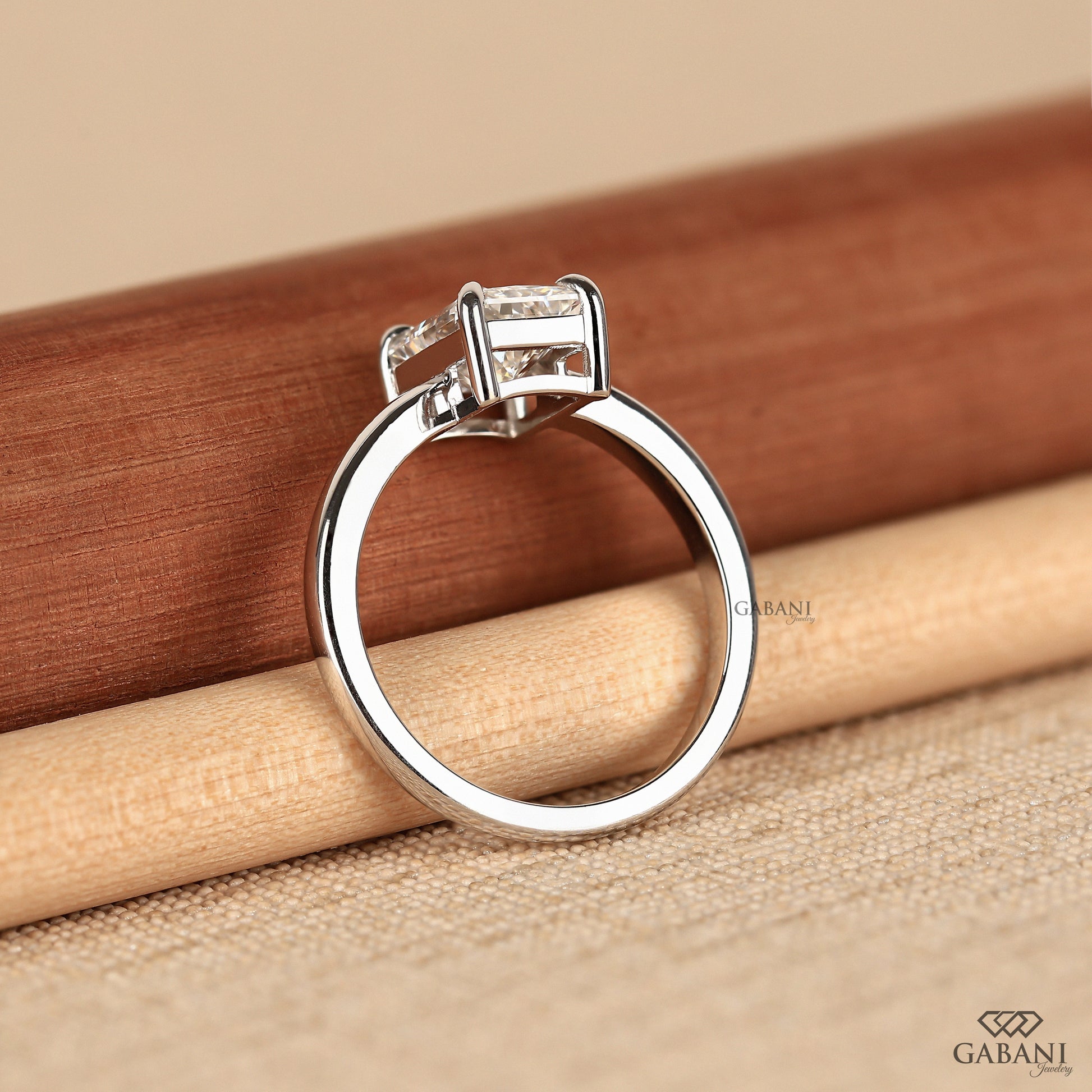 14k white gold ring with radiant cut igi certified lab grown diamond in claw prong setting