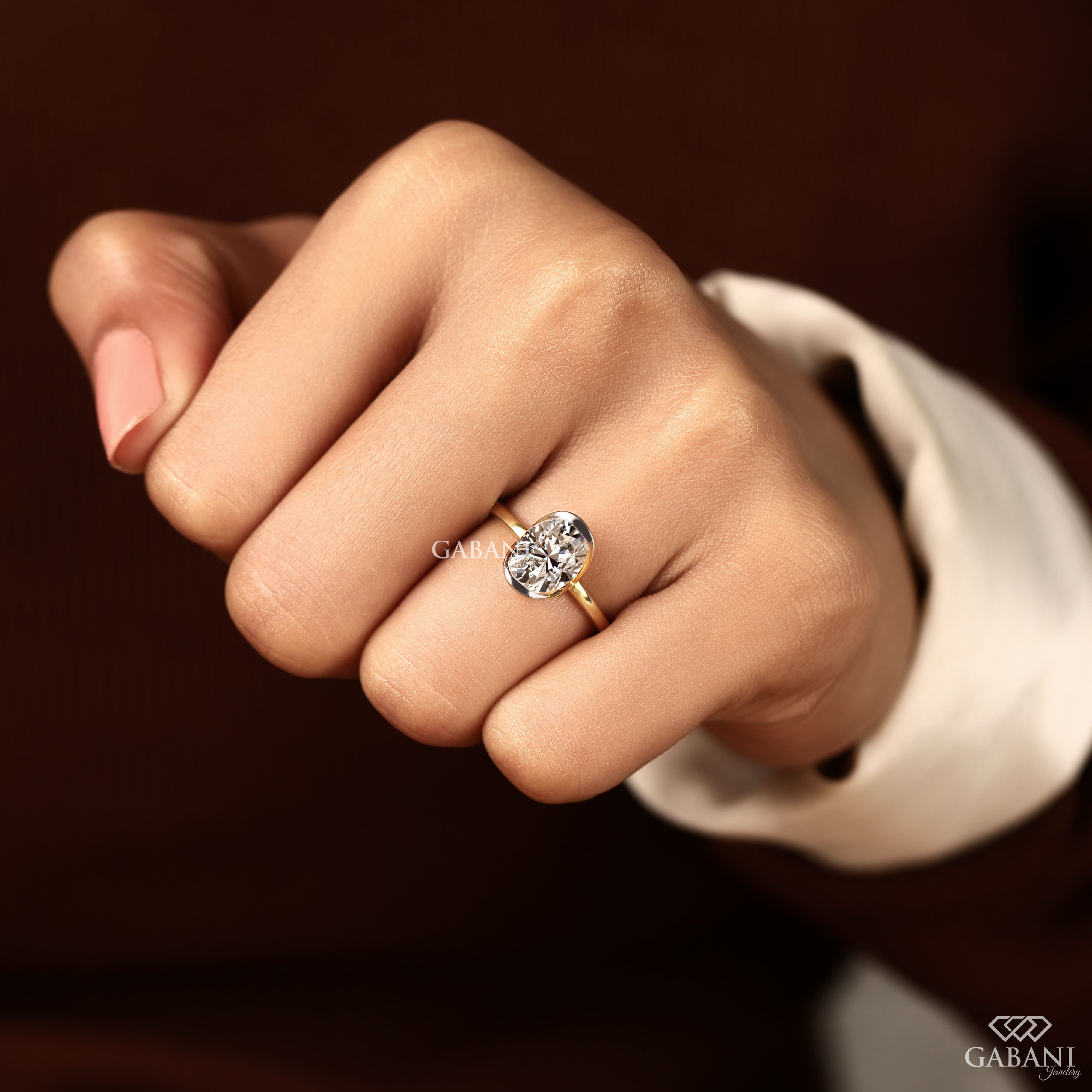 Oval Cut Lab Grown Diamond Half Bezel Solitaire Engagement Ring