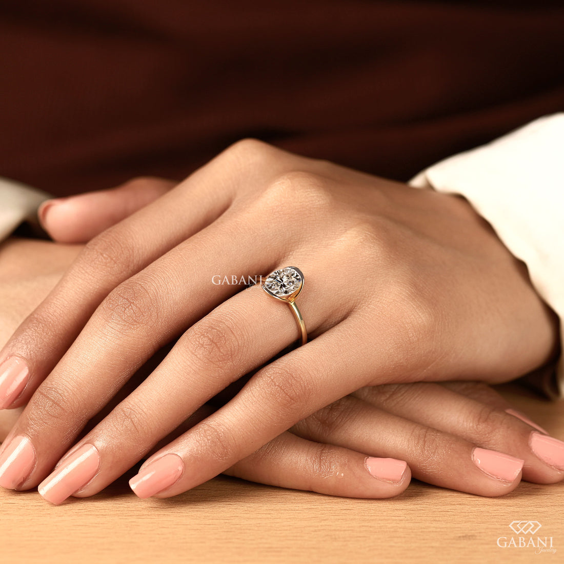 Oval Cut Lab Grown Diamond Half Bezel Solitaire Engagement Ring
