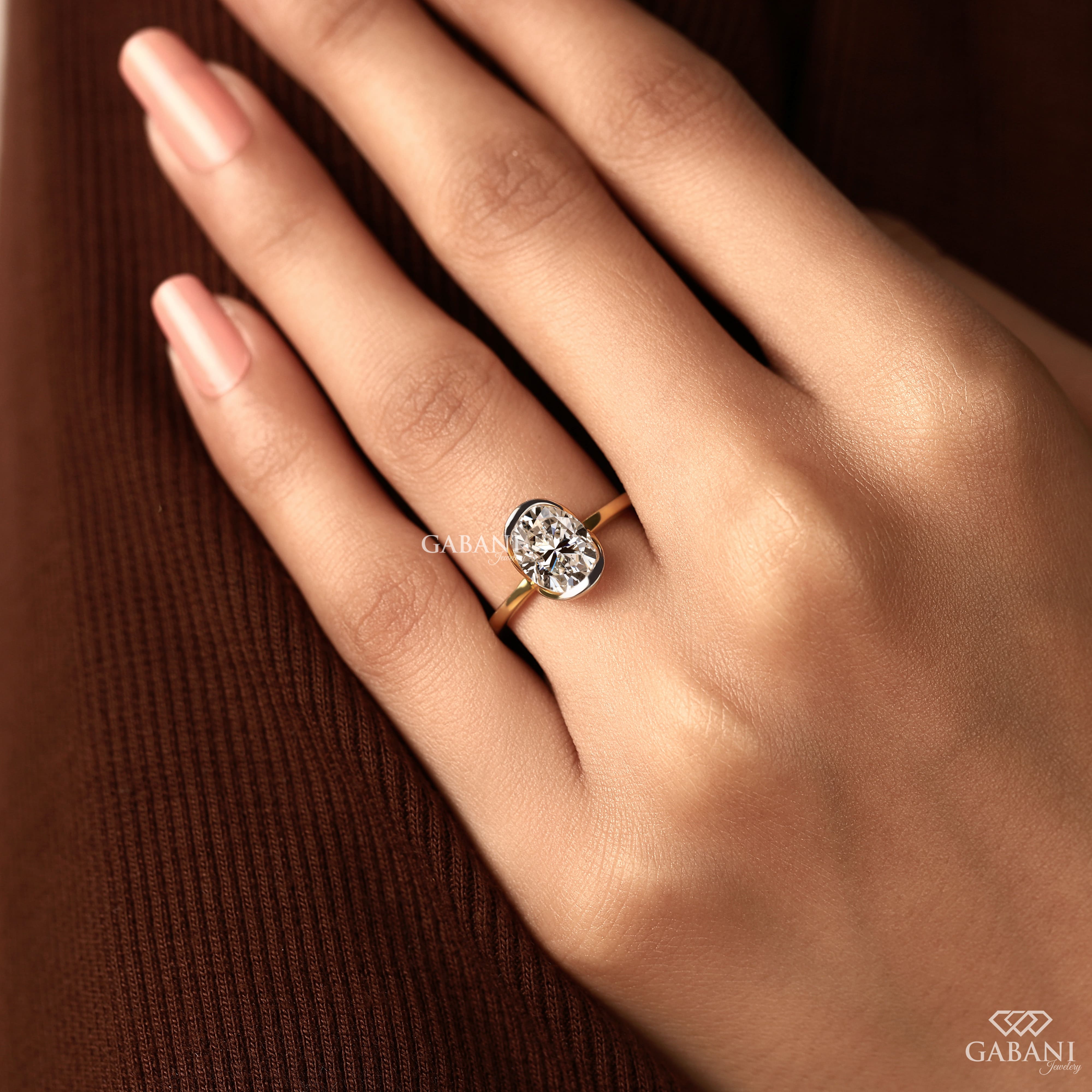 Oval Cut Lab Grown Diamond Half Bezel Solitaire Engagement Ring