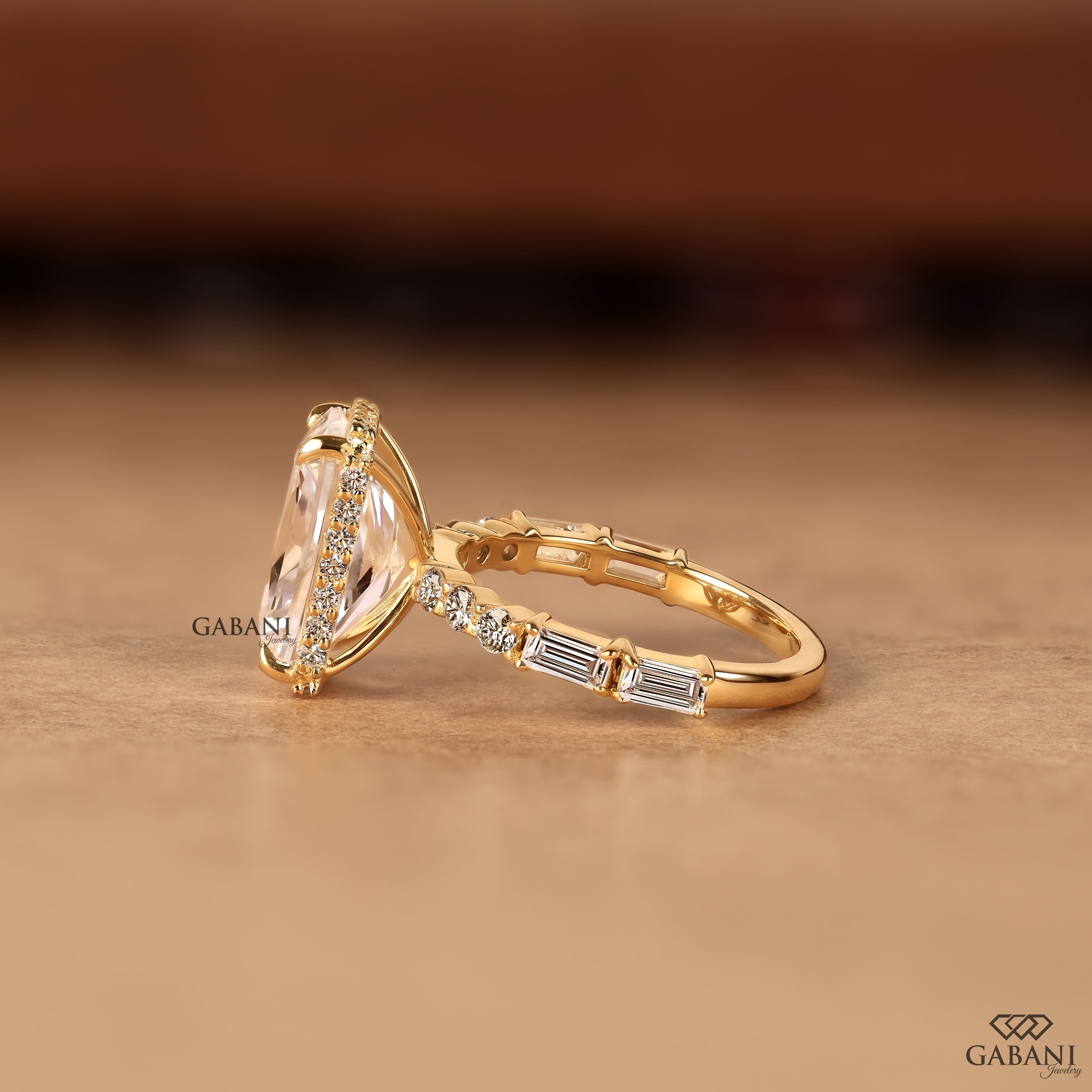 6 CT Radiant Cut Lab Grown Diamond Engagement Ring with Round & Baguette Side Diamonds